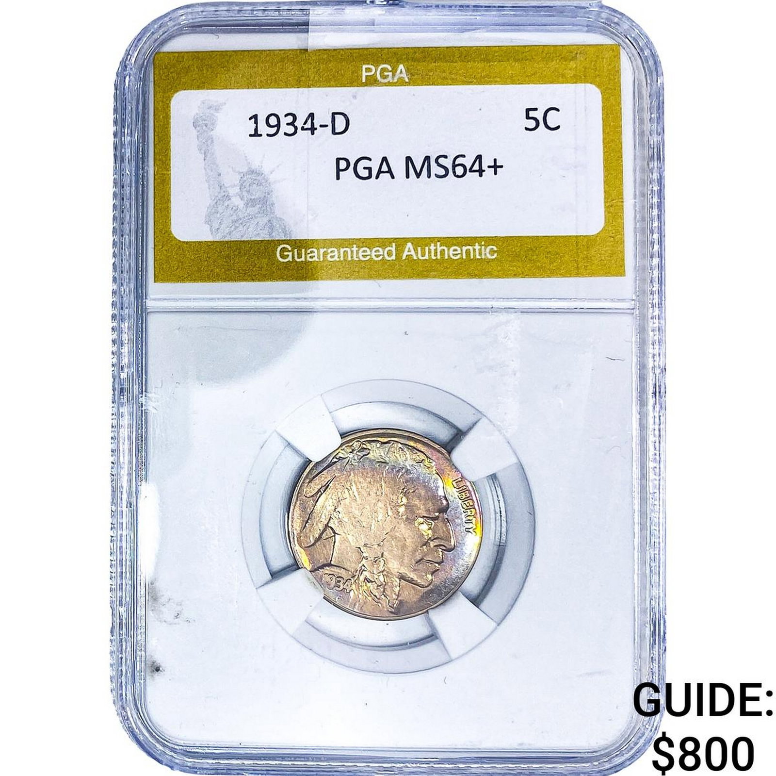 1934-D Buffalo Nickel PGA MS64+: 1934-D Buffalo Nickel PGA MS64+