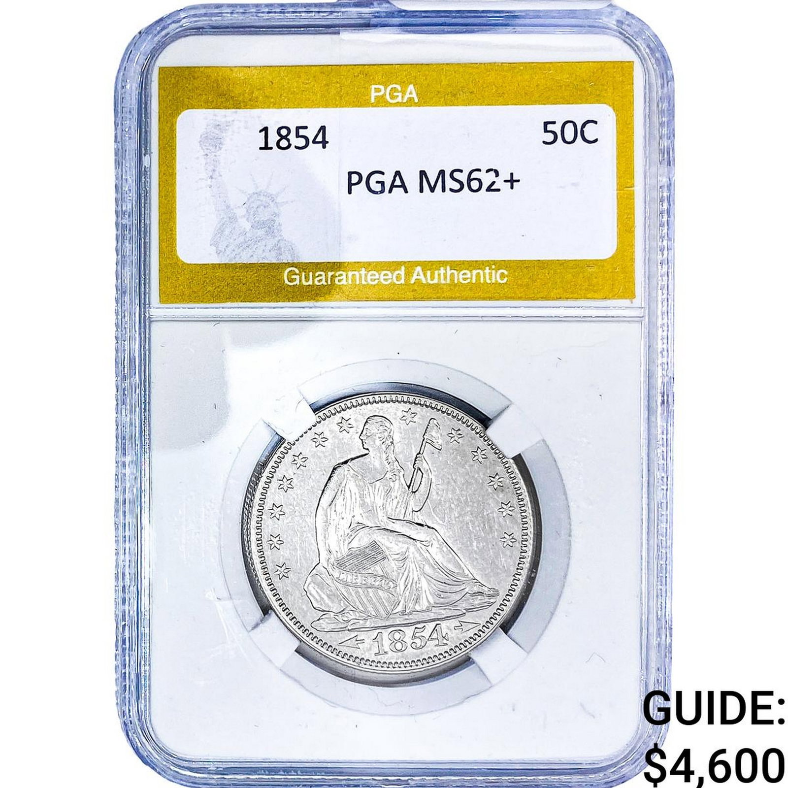 1854 Seated Liberty Half Dollar PGA MS62+: 1854 Seated Liberty Half Dollar PGA MS62+