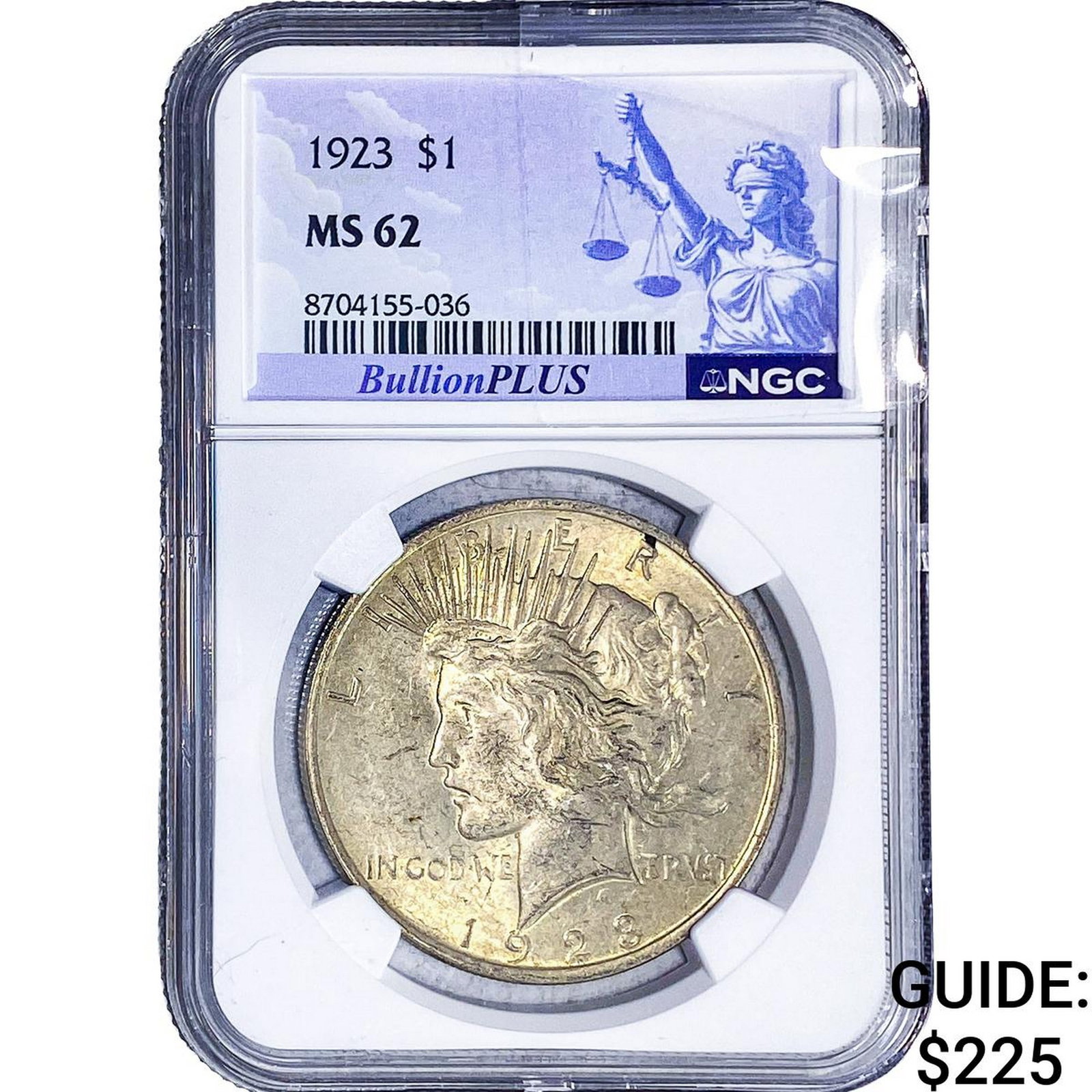 1923 Silver Peace Dollar NGC MS62: 1923 Silver Peace Dollar NGC MS62