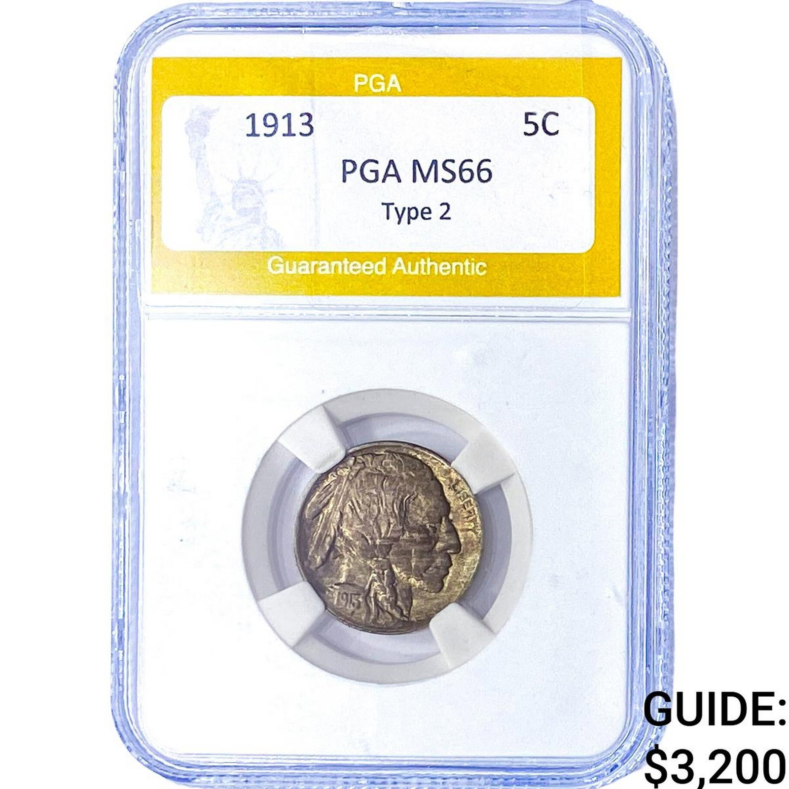1913 Buffalo Nickel PGA MS66 Type 2: 1913 Buffalo Nickel PGA MS66 Type 2