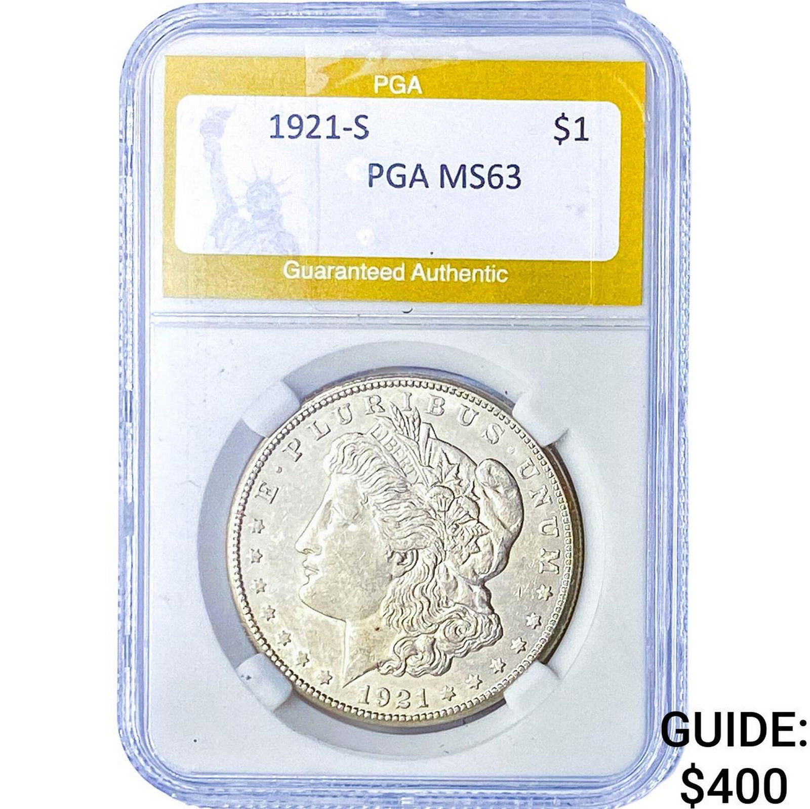 1921-S Morgan Silver Dollar PGA MS63: 1921-S Morgan Silver Dollar PGA MS63
