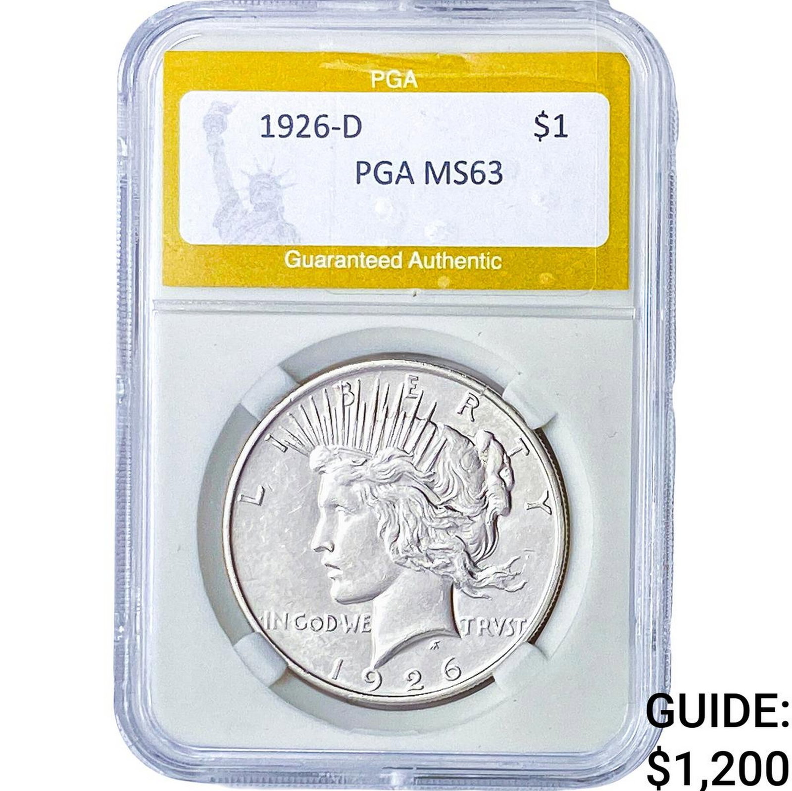 1926-D Silver Peace Dollar PGA MS63: 1926-D Silver Peace Dollar PGA MS63