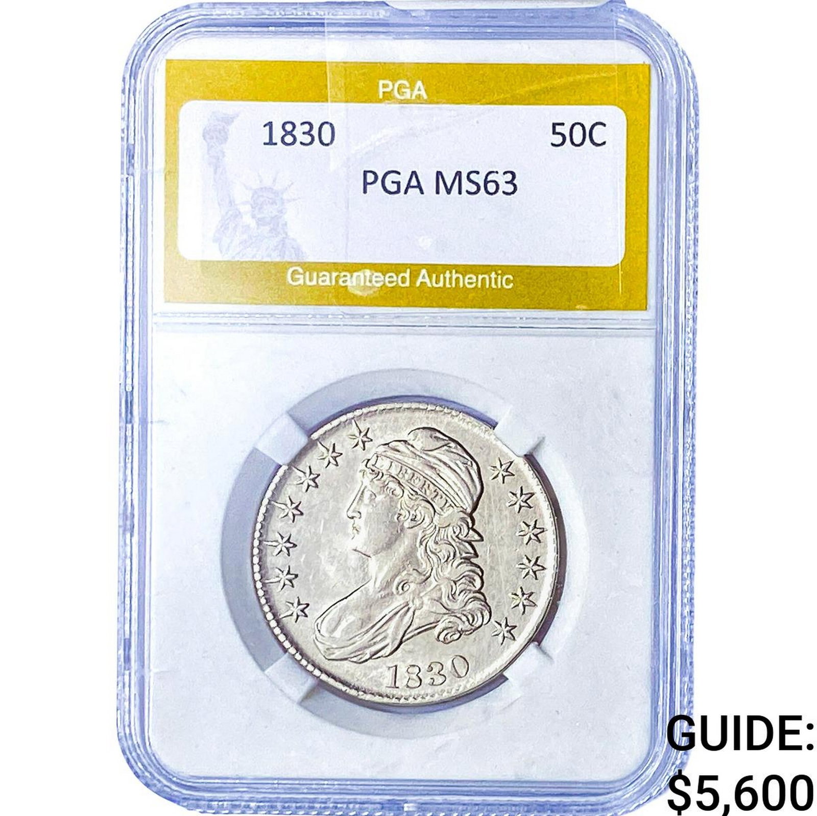1830 Capped Bust Half Dollar PGA MS63: 1830 Capped Bust Half Dollar PGA MS63