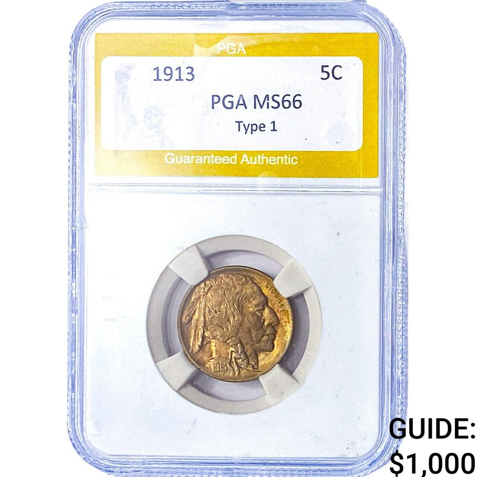 1913 Buffalo Nickel PGA MS66 Type 1: 1913 Buffalo Nickel PGA MS66 Type 1