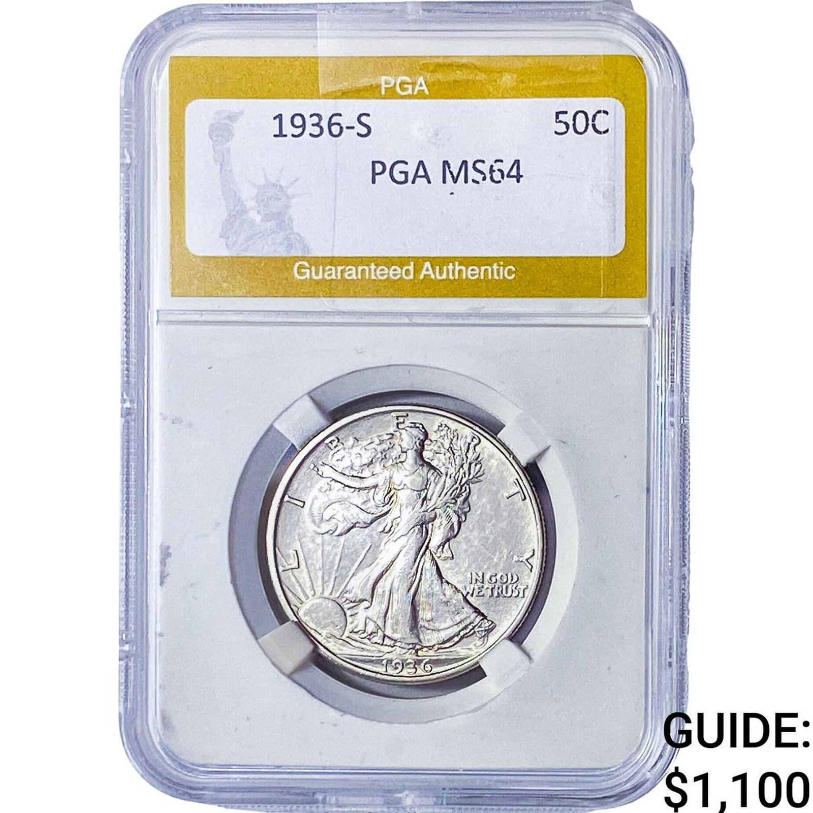 1936-S Walking Liberty Half Dollar PGA MS64: 1936-S Walking Liberty Half Dollar PGA MS64