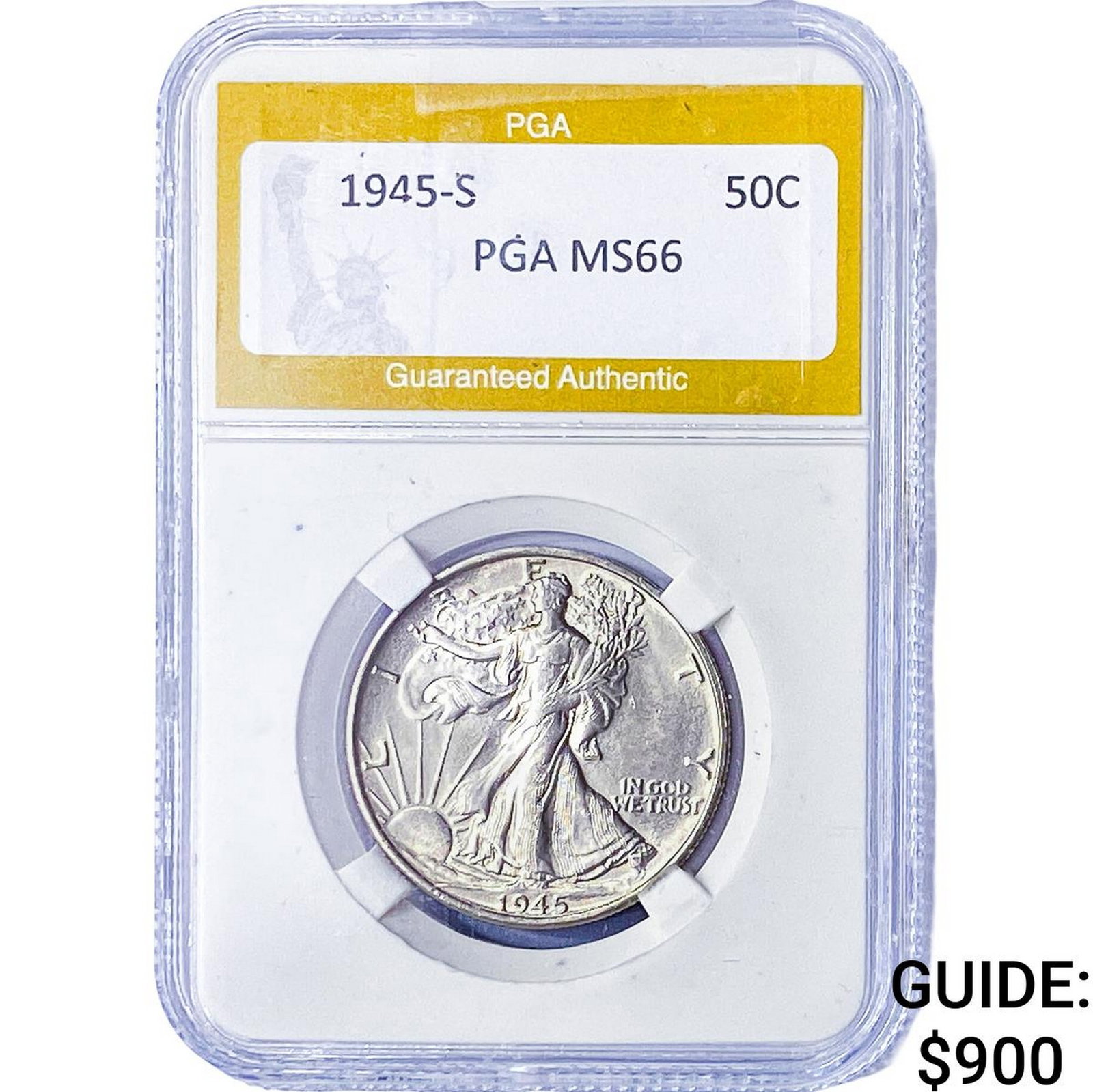 1945-S Walking Liberty Half Dollar PGA MS66: 1945-S Walking Liberty Half Dollar PGA MS66