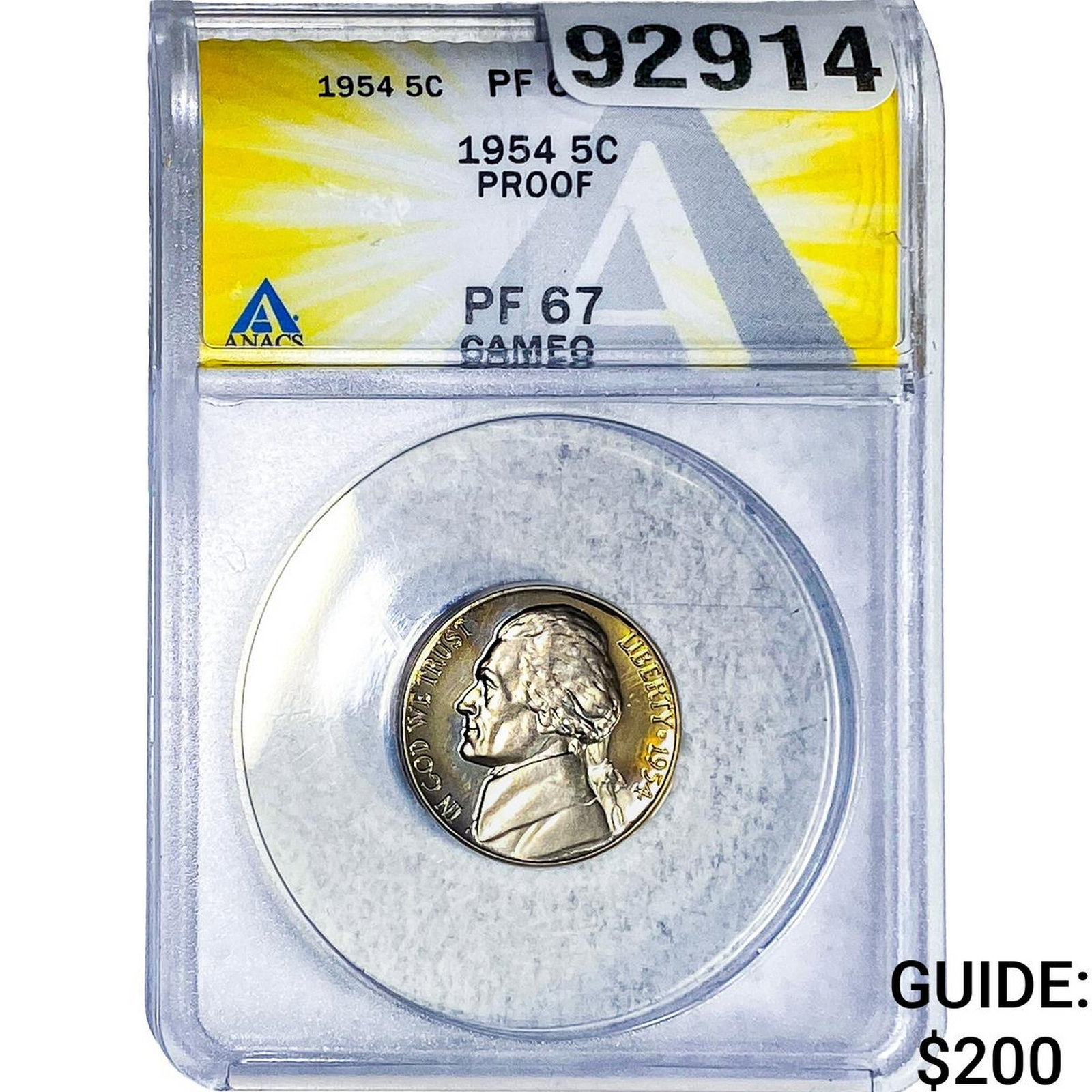 1954 Jefferson Nickel ANACS PF67 Cameo: 1954 Jefferson Nickel ANACS PF67 Cameo