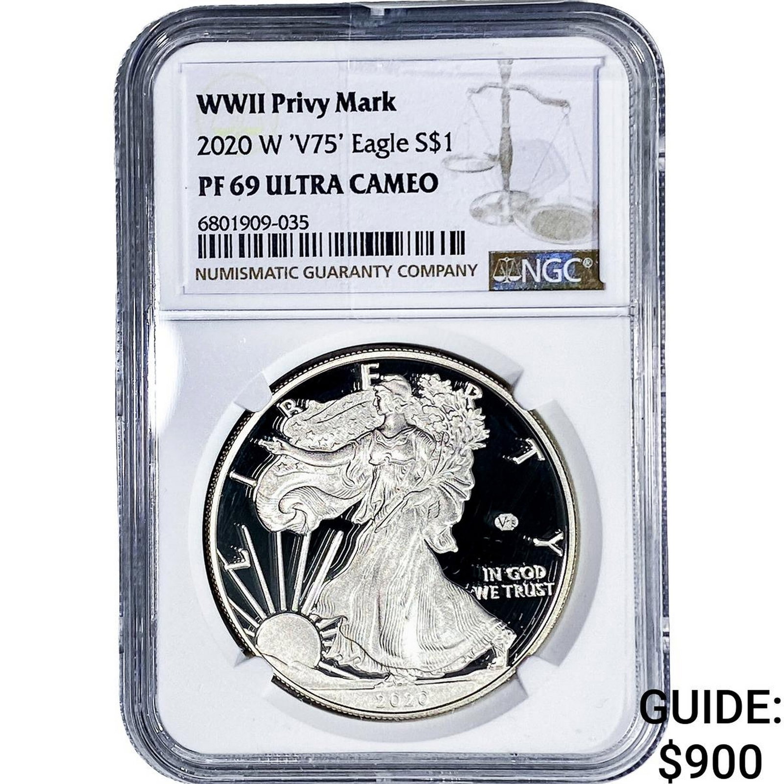2020 W 'V75' Silver Eagle NGC PF69 WWII Privy Mark: 2020 W 'V75' Silver Eagle NGC PF69 WWII Privy Mark