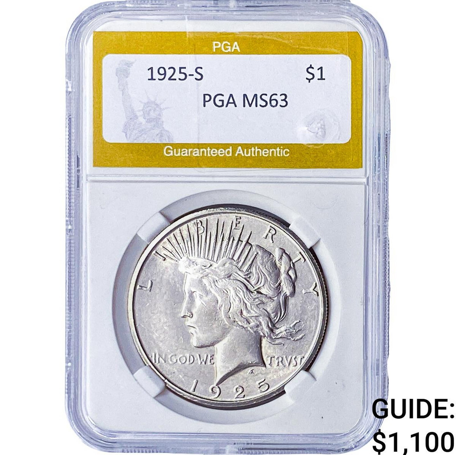 1925-S Silver Peace Dollar PGA MS63: 1925-S Silver Peace Dollar PGA MS63
