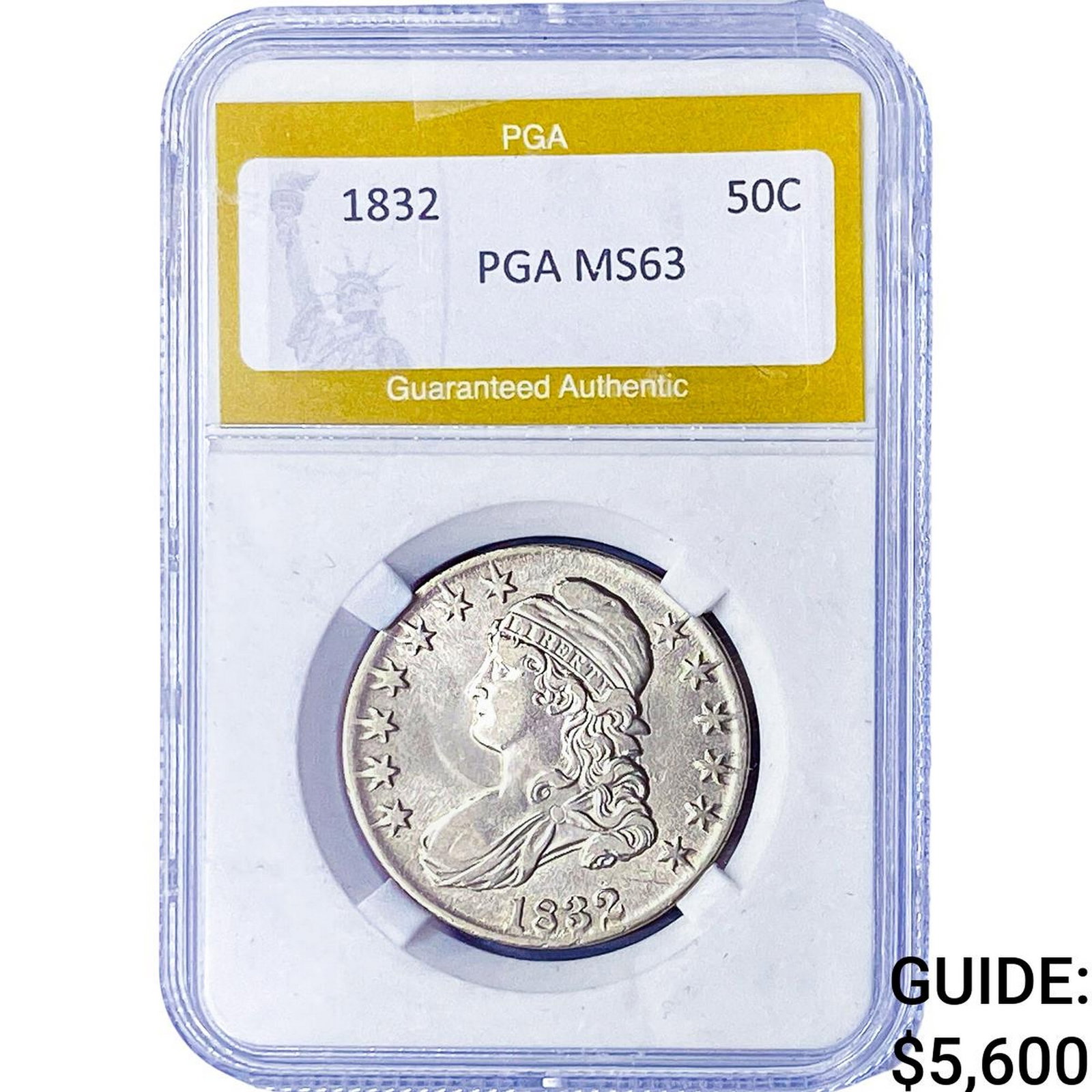 1832 Capped Bust Half Dollar PGA MS63: 1832 Capped Bust Half Dollar PGA MS63