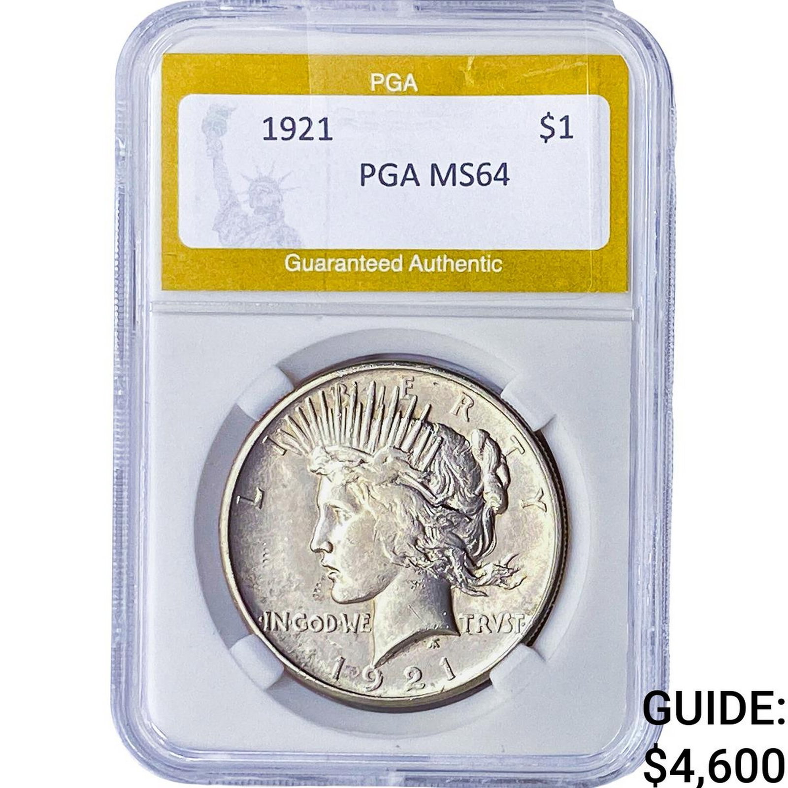 1921 Silver Peace Dollar PGA MS64: 1921 Silver Peace Dollar PGA MS64