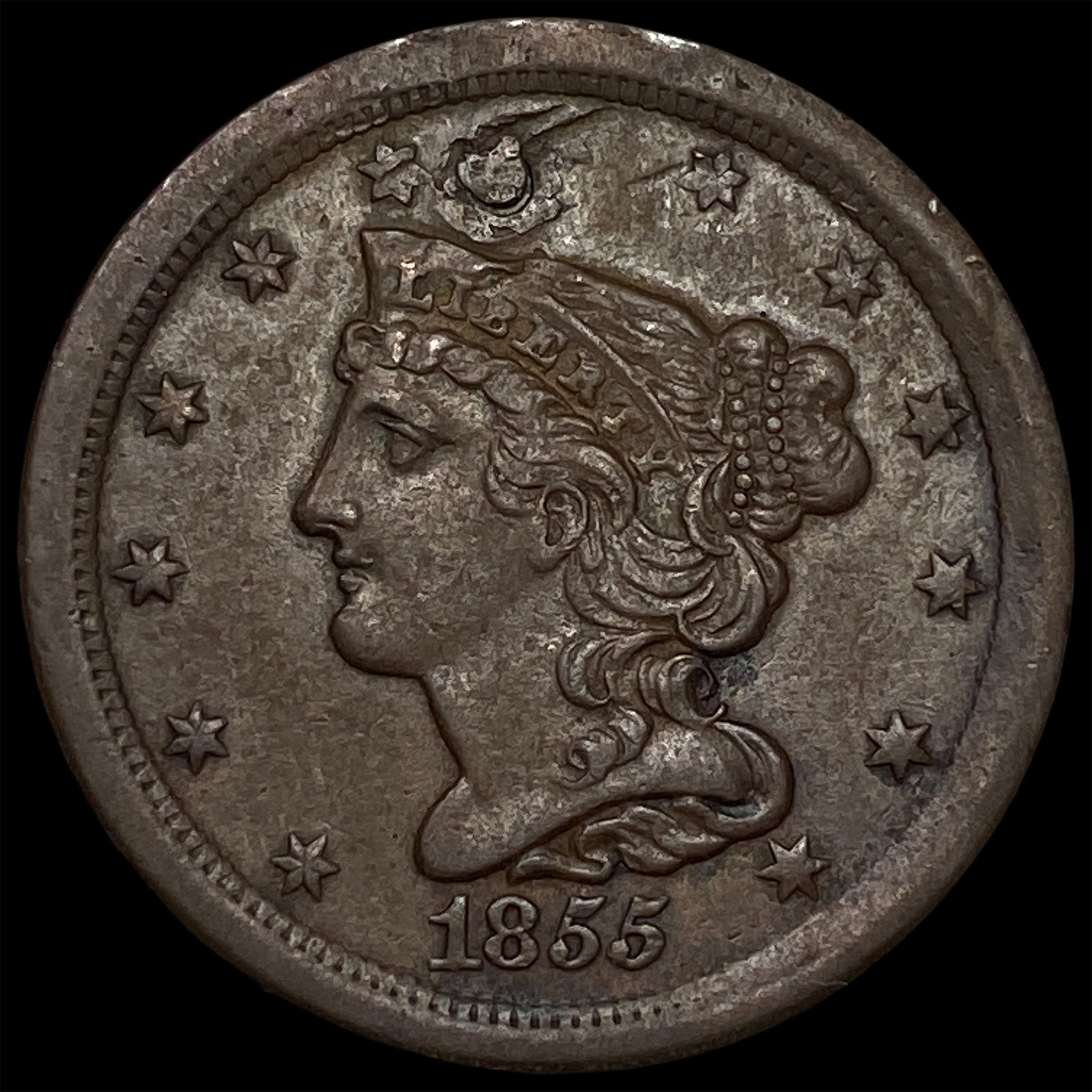 1855 Braided Hair Half Cent HIGH GRADE: 1855 Braided Hair Half Cent HIGH GRADE