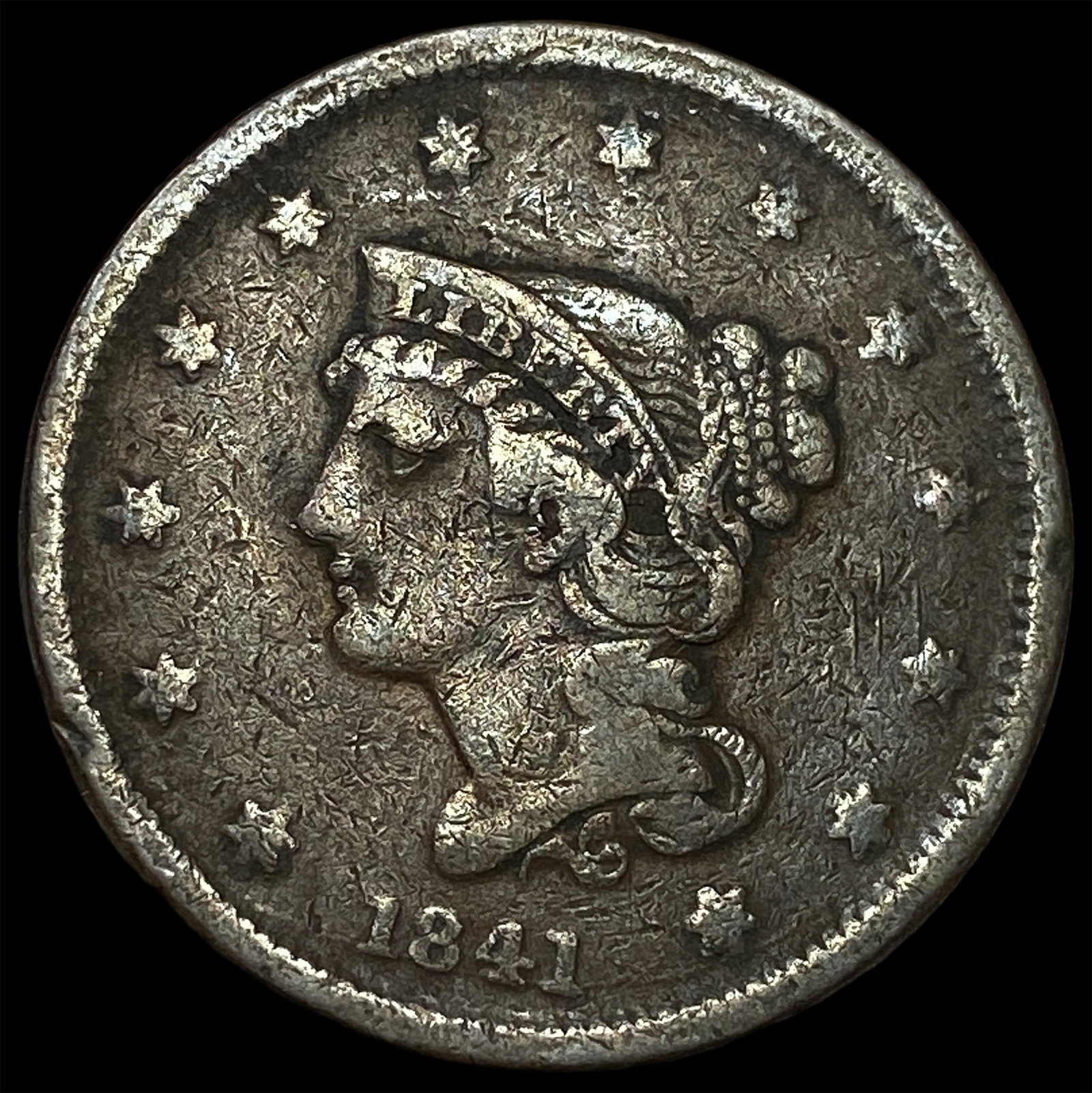 1841 Braided Hair Large Cent LIGHTLY CIRCULATED: 1841 Braided Hair Large Cent LIGHTLY CIRCULATED