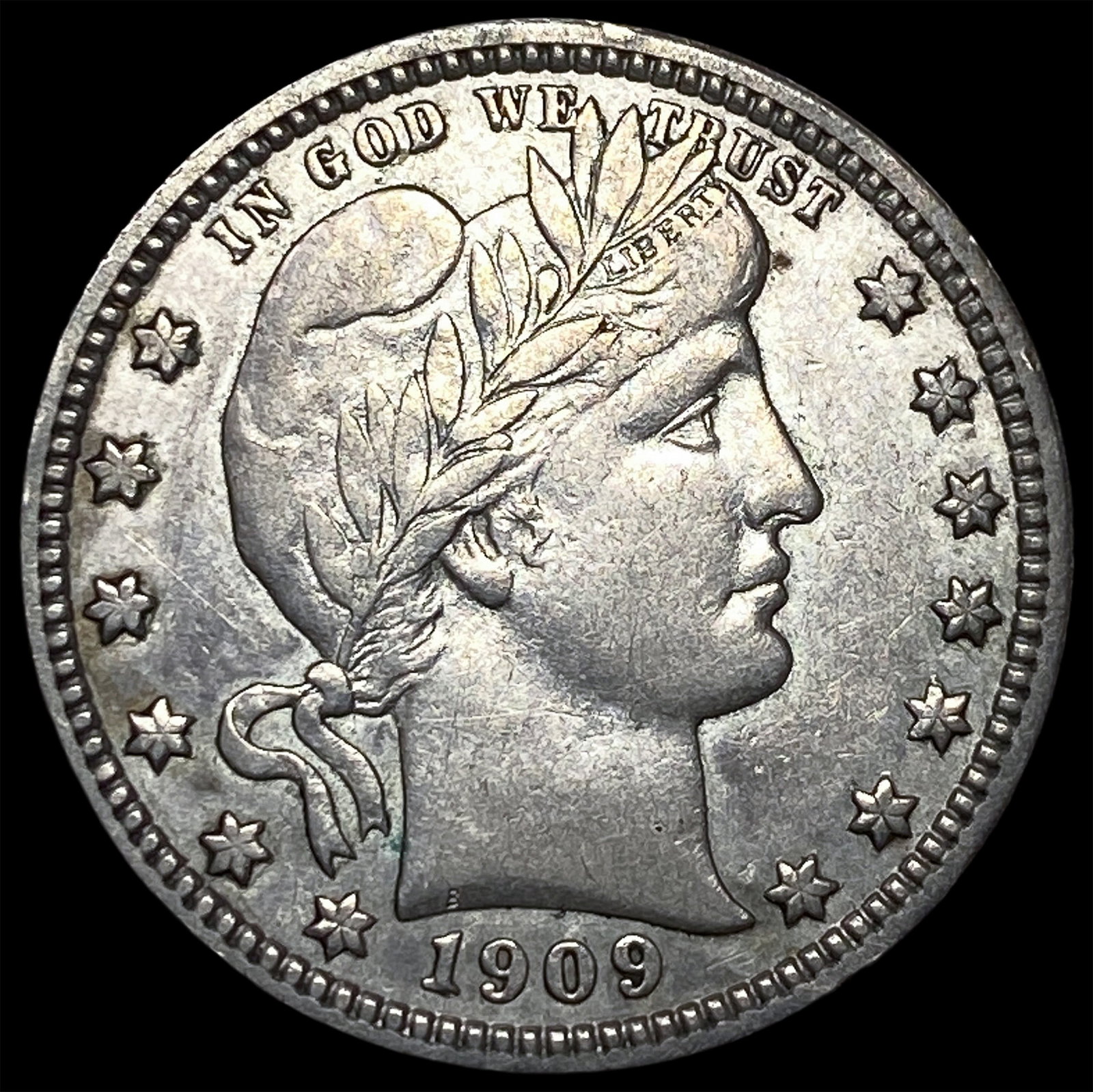1909 Barber Silver Quarter NEARLY UNCIRCULATED: 1909 Barber Silver Quarter NEARLY UNCIRCULATED