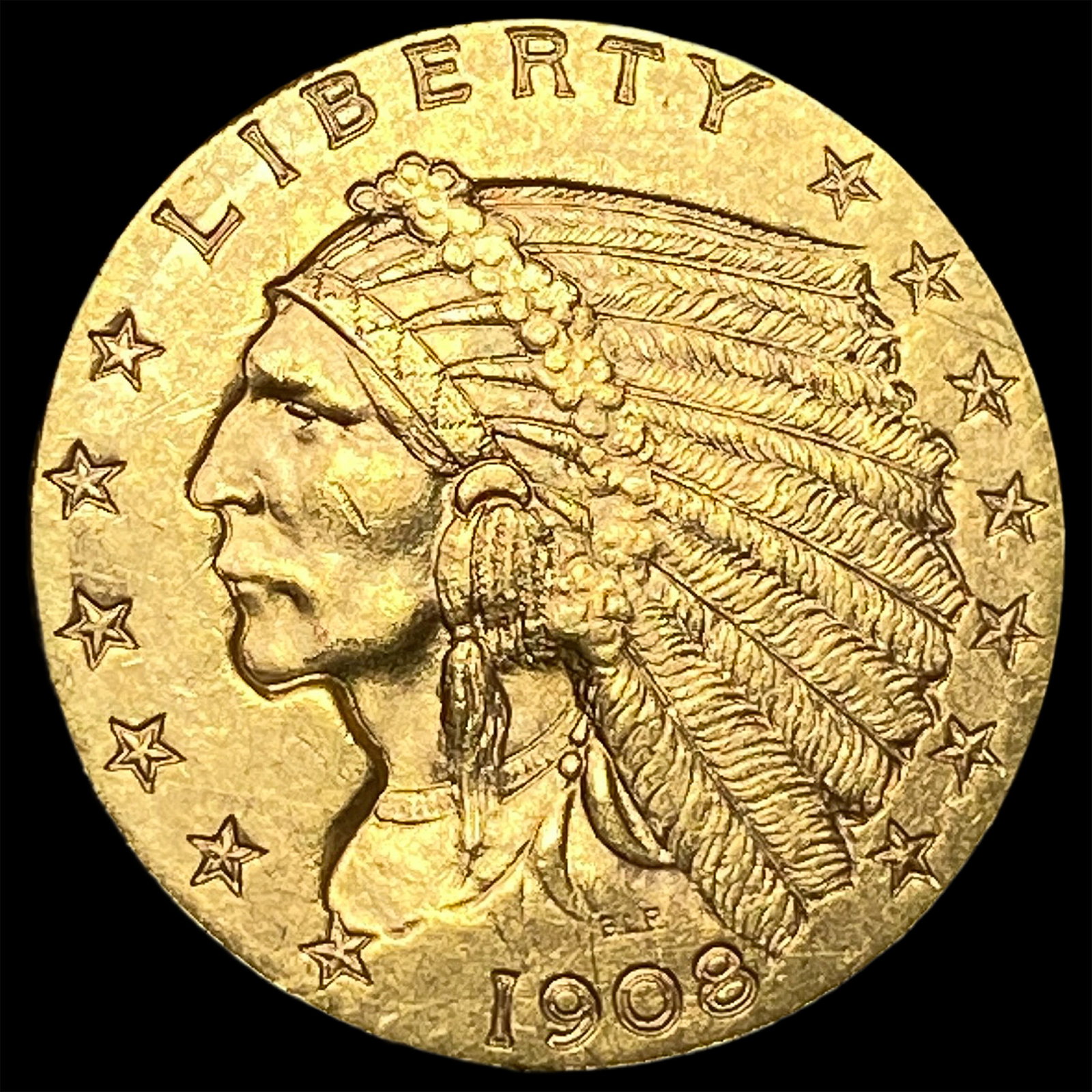 1908 Indian Head $2.5 Gold Quarter Eagle UNCIRCULATED: 1908 Indian Head $2.5 Gold Quarter Eagle UNCIRCULATED