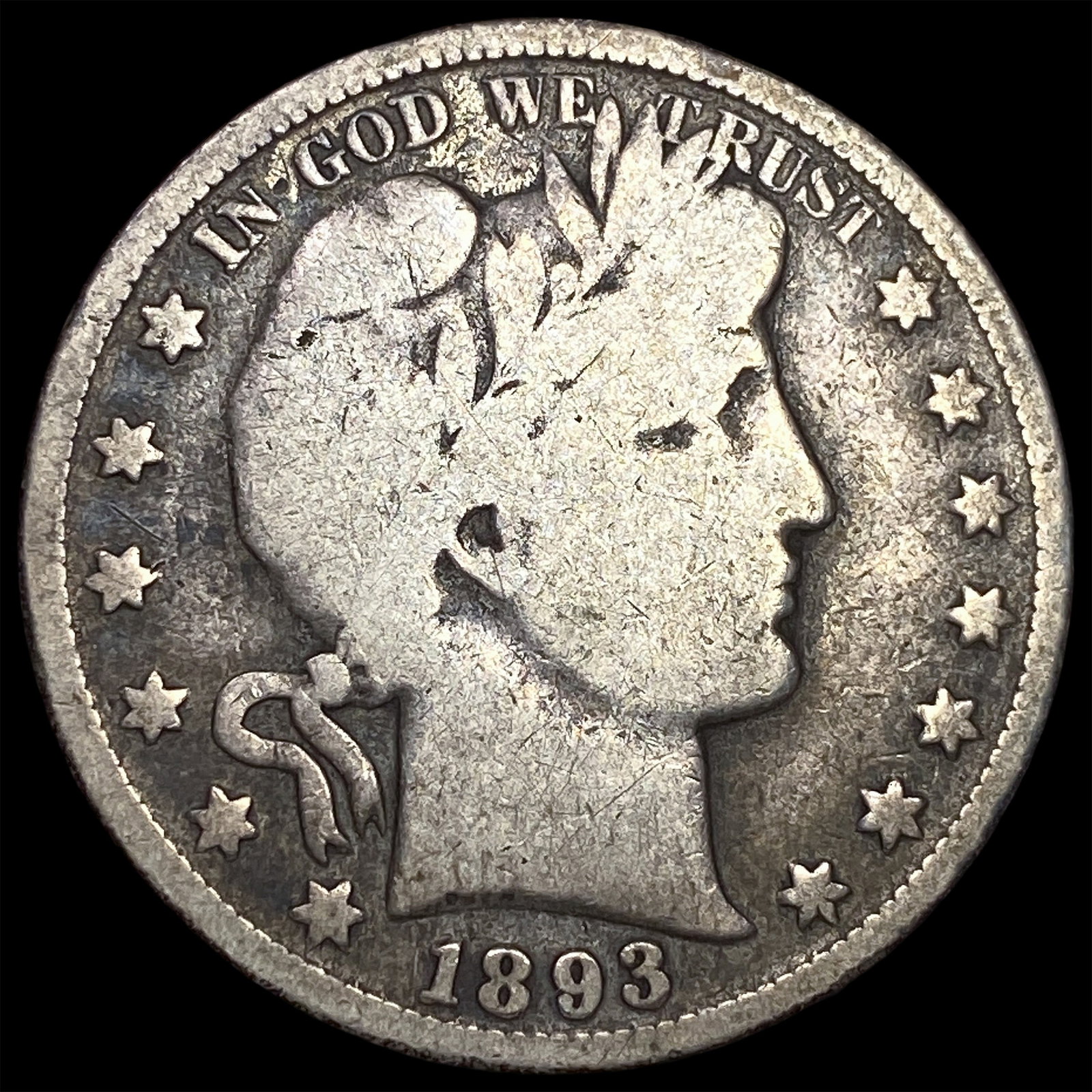 1893-S Silver Barber Half Dollar NICELY CIRCULATED: 1893-S Silver Barber Half Dollar NICELY CIRCULATED
