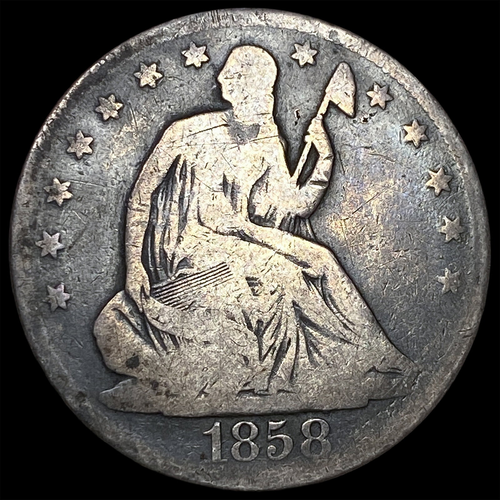 1858-O Silver Seated Liberty Half Dollar NICELY CIRCULATED: 1858-O Silver Seated Liberty Half Dollar NICELY CIRCULATED