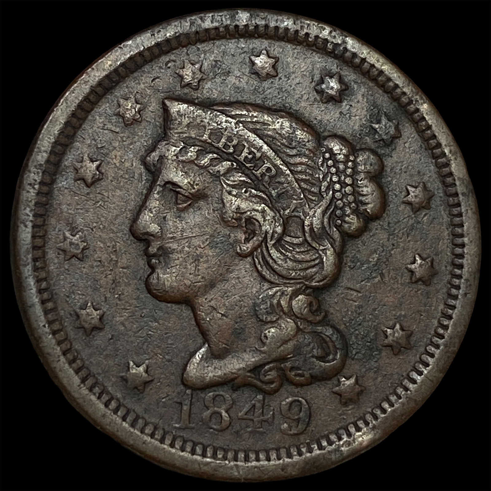 1849 Braided Hair Large Cent ABOUT UNCIRCULATED: 1849 Braided Hair Large Cent ABOUT UNCIRCULATED