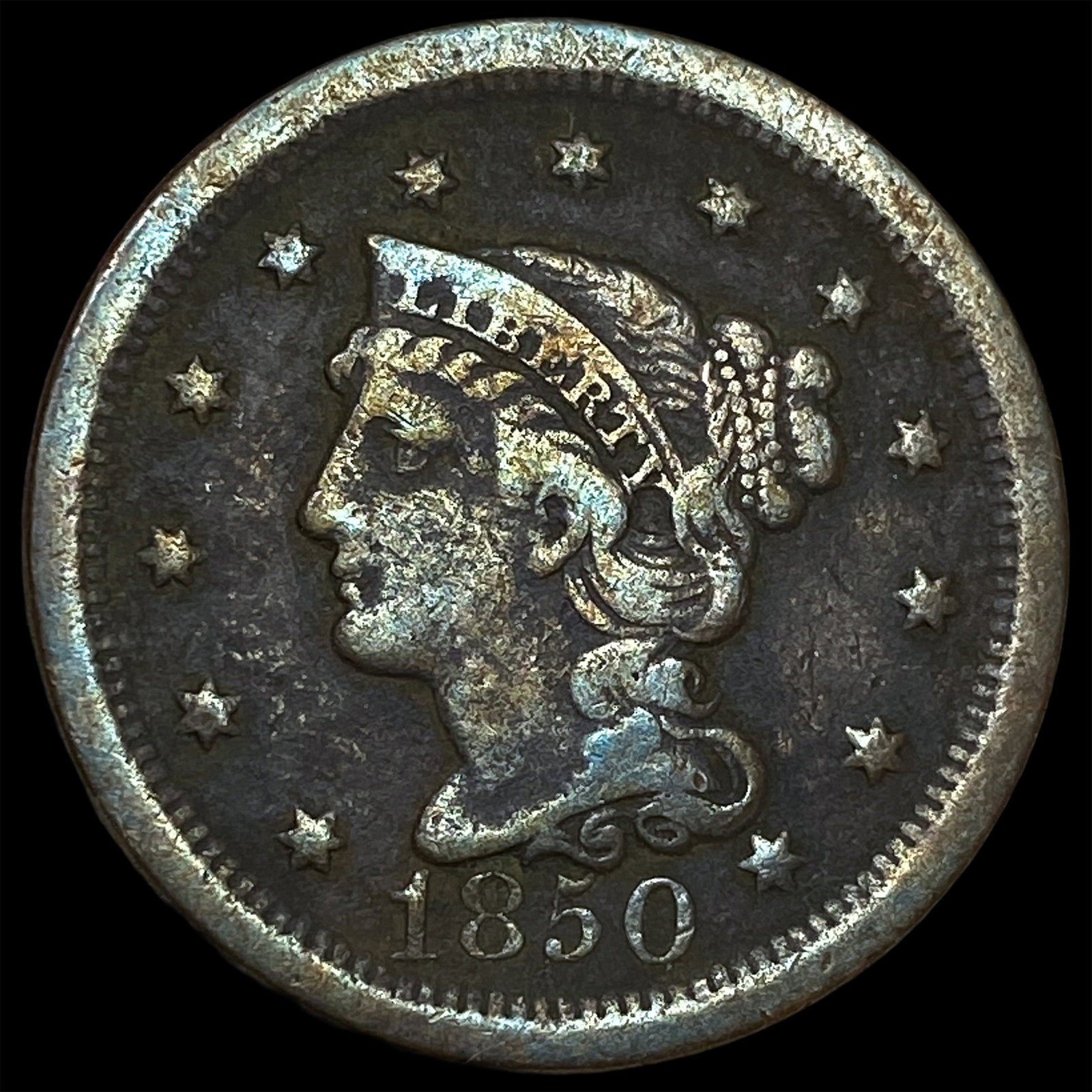 1850 Braided Hair Large Cent LIGHTLY CIRCULATED (1 of 2)
