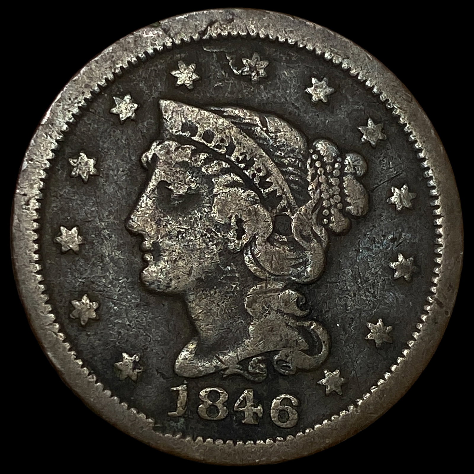 1846 Braided Hair Large Cent LIGHTLY CIRCULATED: 1846 Braided Hair Large Cent LIGHTLY CIRCULATED