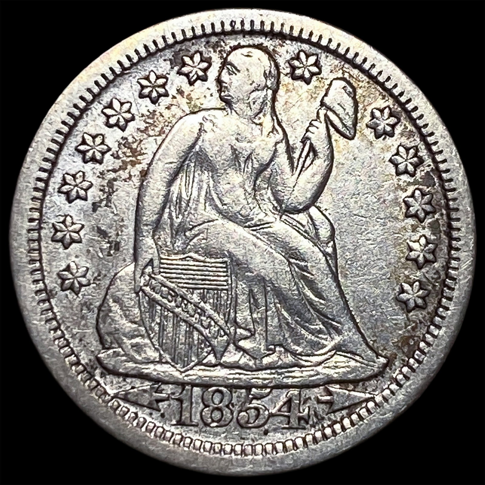 1854 Arrows Seated Liberty Dime NEARLY UNCIRCULATED: 1854 Arrows Seated Liberty Dime NEARLY UNCIRCULATED