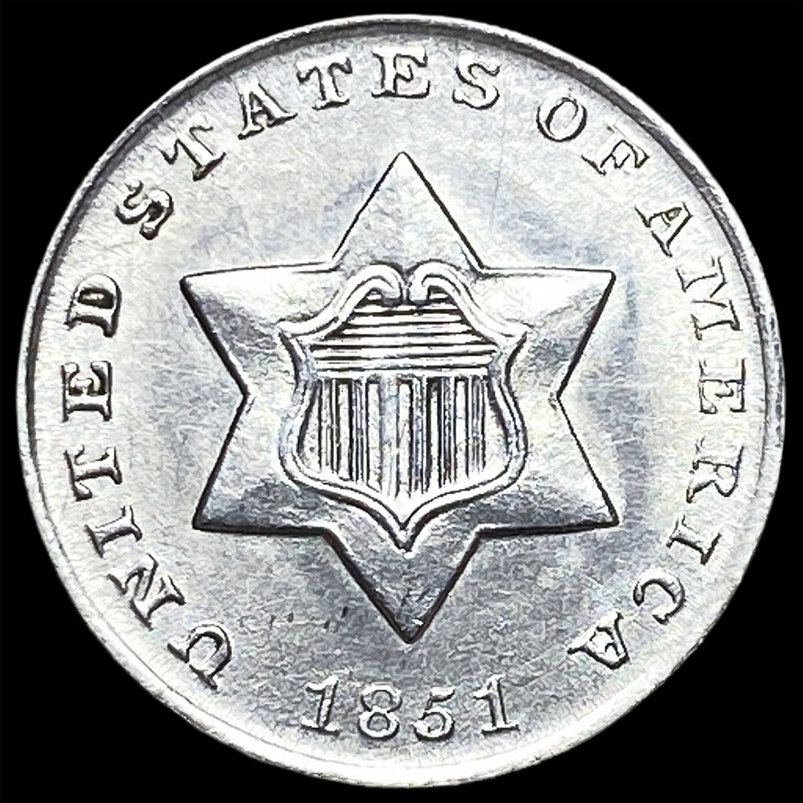 1851 Silver Three-Cent Piece UNCIRCULATED: 1851 Silver Three-Cent Piece UNCIRCULATED