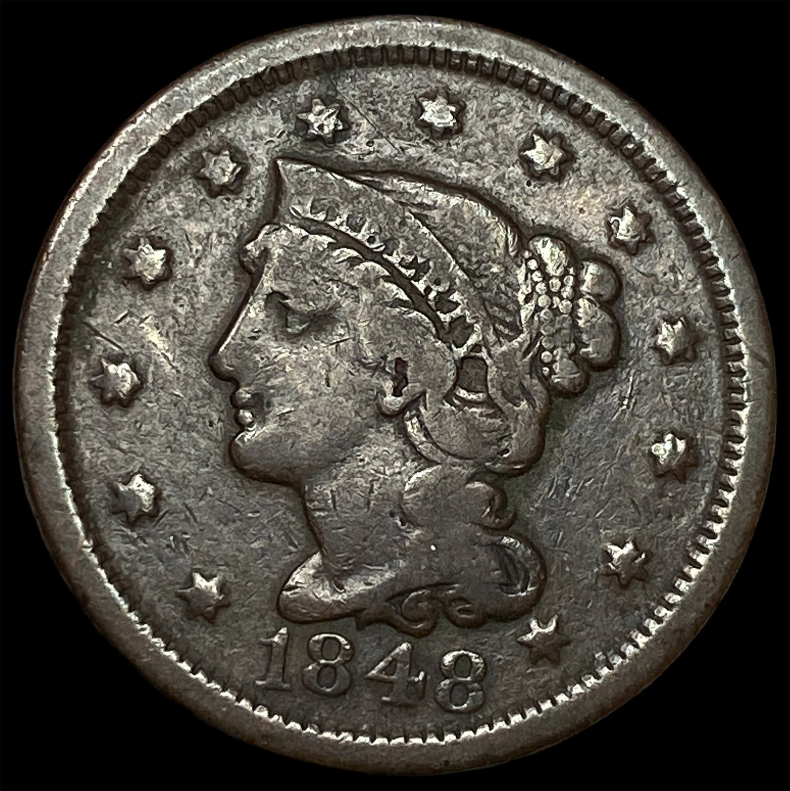 1848 Braided Hair Large Cent NICELY CIRCULATED (1 of 2)
