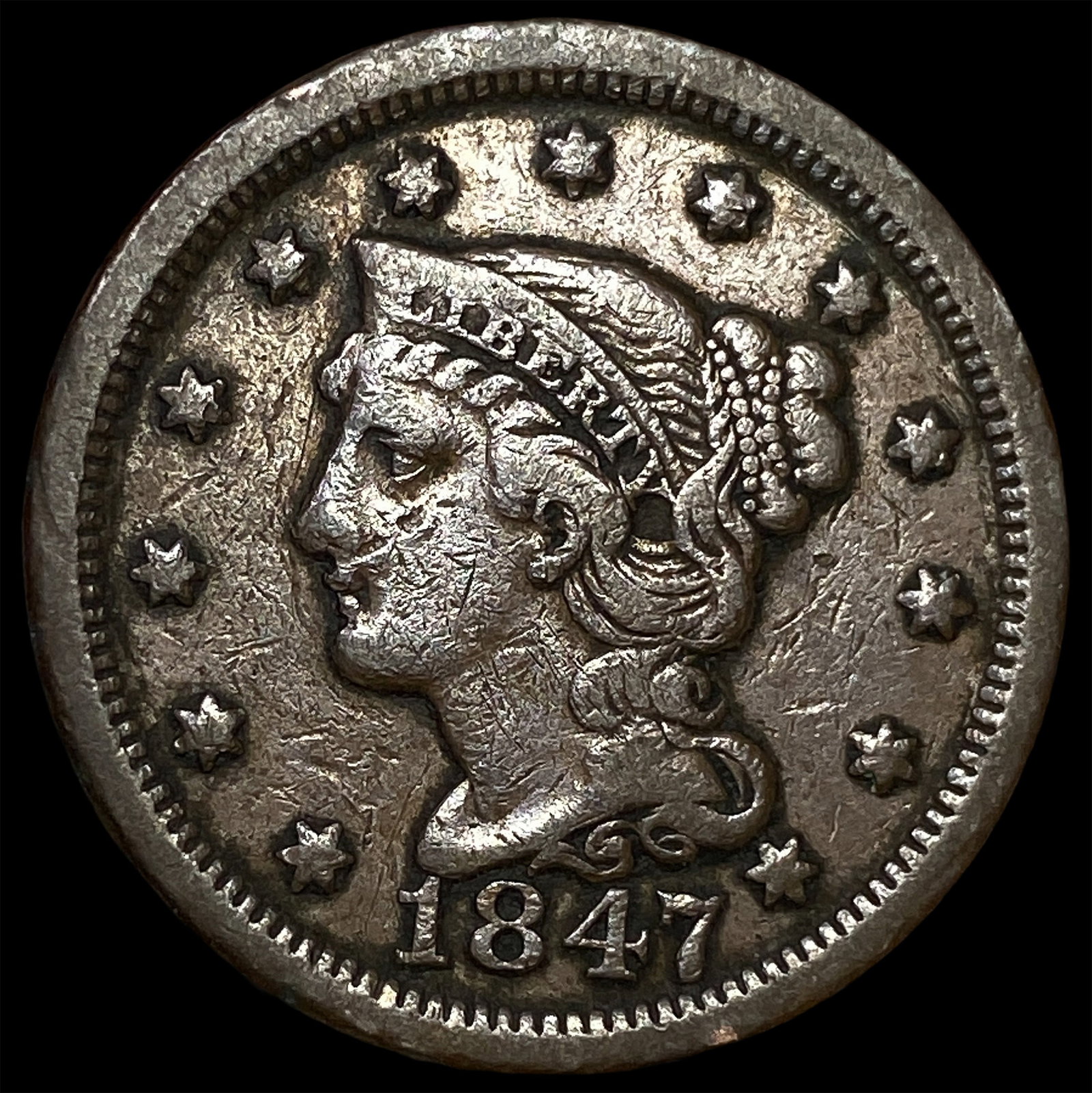 1847 Braided Hair Large Cent LIGHTLY CIRCULATED: 1847 Braided Hair Large Cent LIGHTLY CIRCULATED