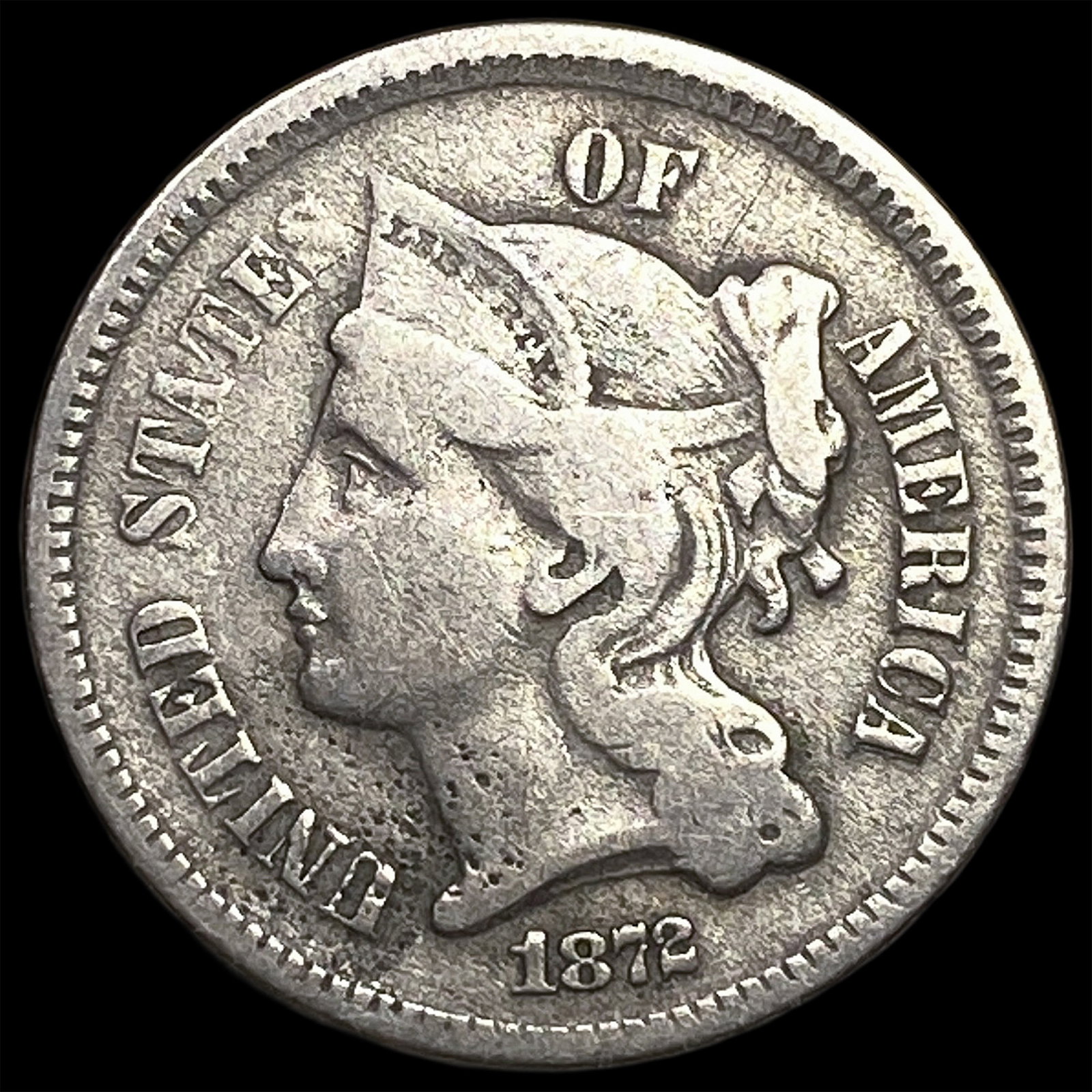 1872 Nickel Three-Cent Piece LIGHTLY CIRCULATED: 1872 Nickel Three-Cent Piece LIGHTLY CIRCULATED