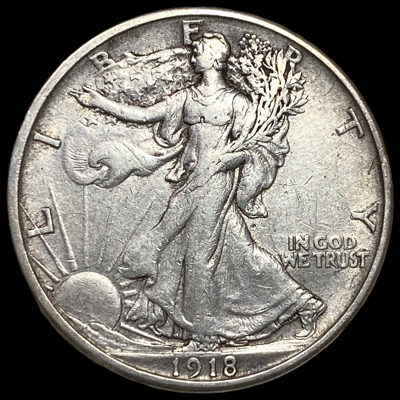 1918-S Silver Walking Liberty Half Dollar NEARLY UNCIRCULATED: 1918-S Silver Walking Liberty Half Dollar NEARLY UNCIRCULATED