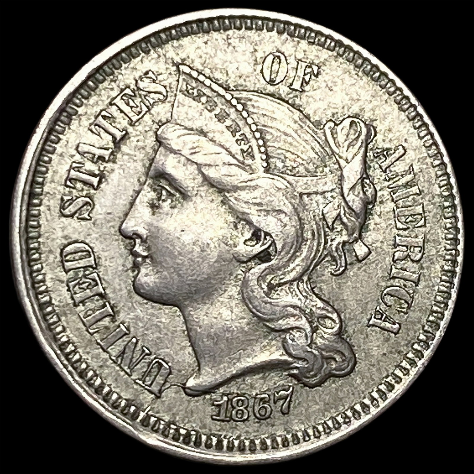 1867 Nickel Three-Cent Piece CLOSELY UNCIRCULATED (1 of 2)