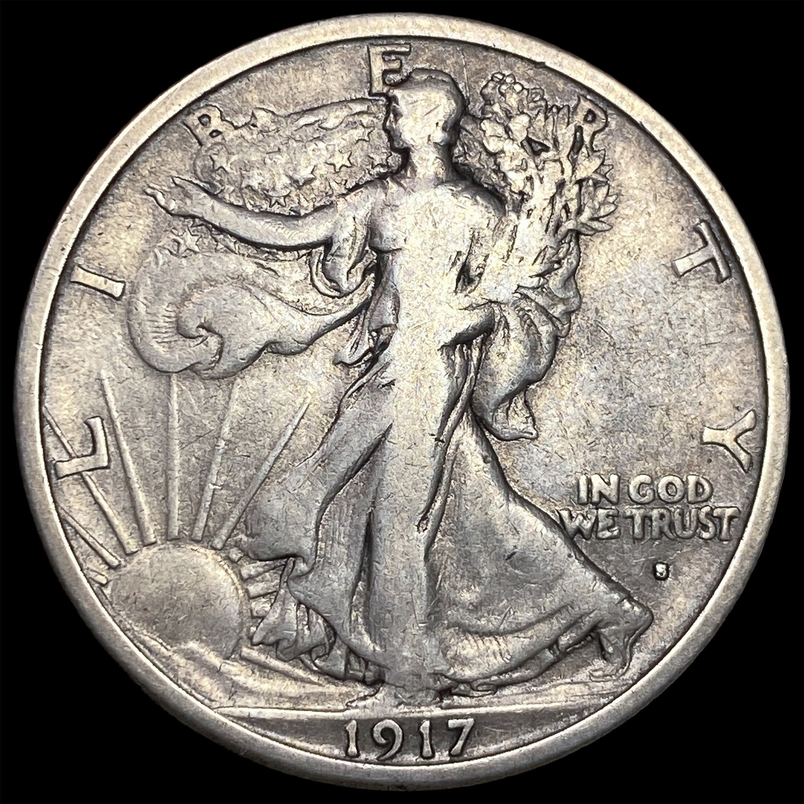 1917-S Silver Walking Liberty Half Dollar LIGHTLY CIRCULATED (1 of 2)