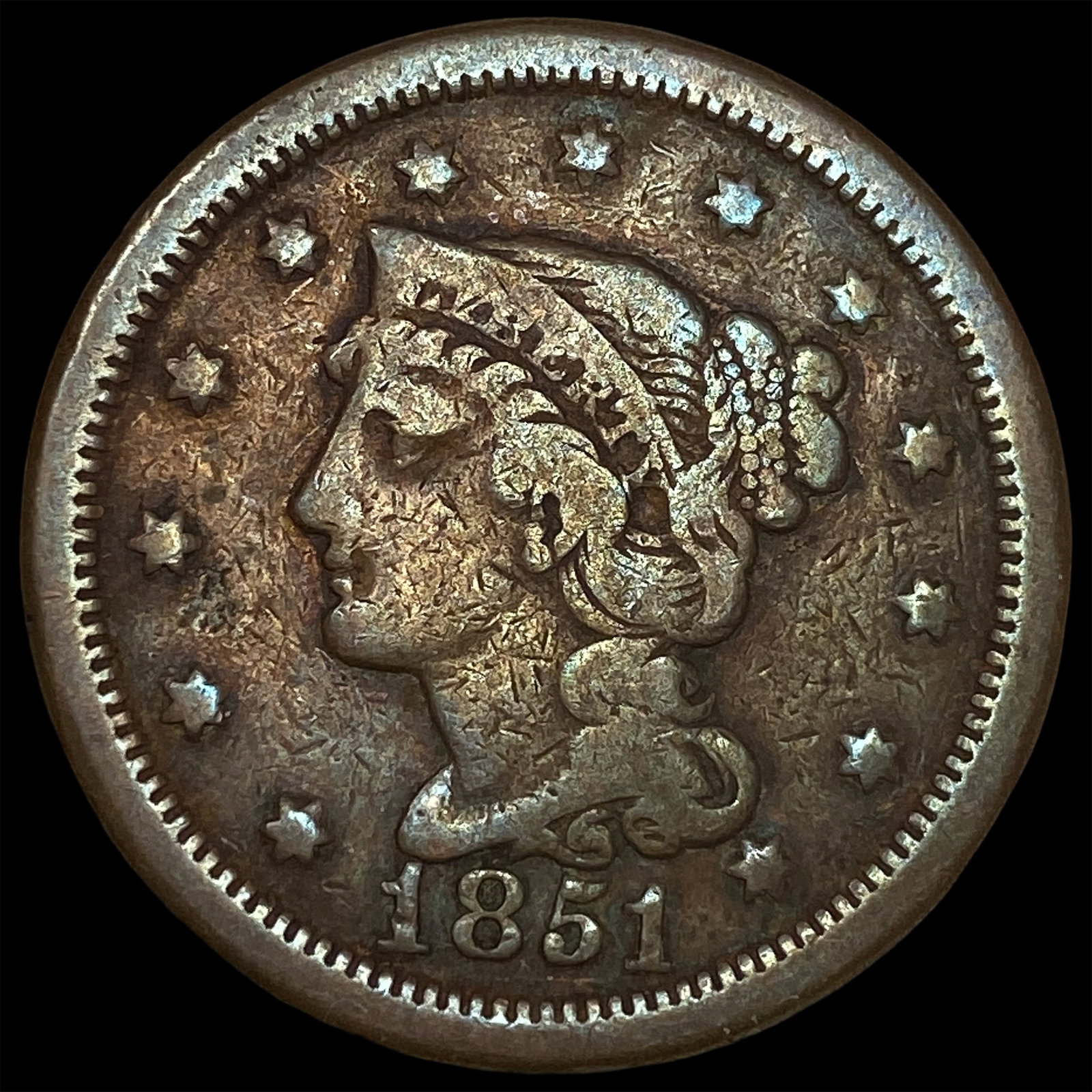 1851 Braided Hair Large Cent LIGHTLY CIRCULATED: 1851 Braided Hair Large Cent LIGHTLY CIRCULATED