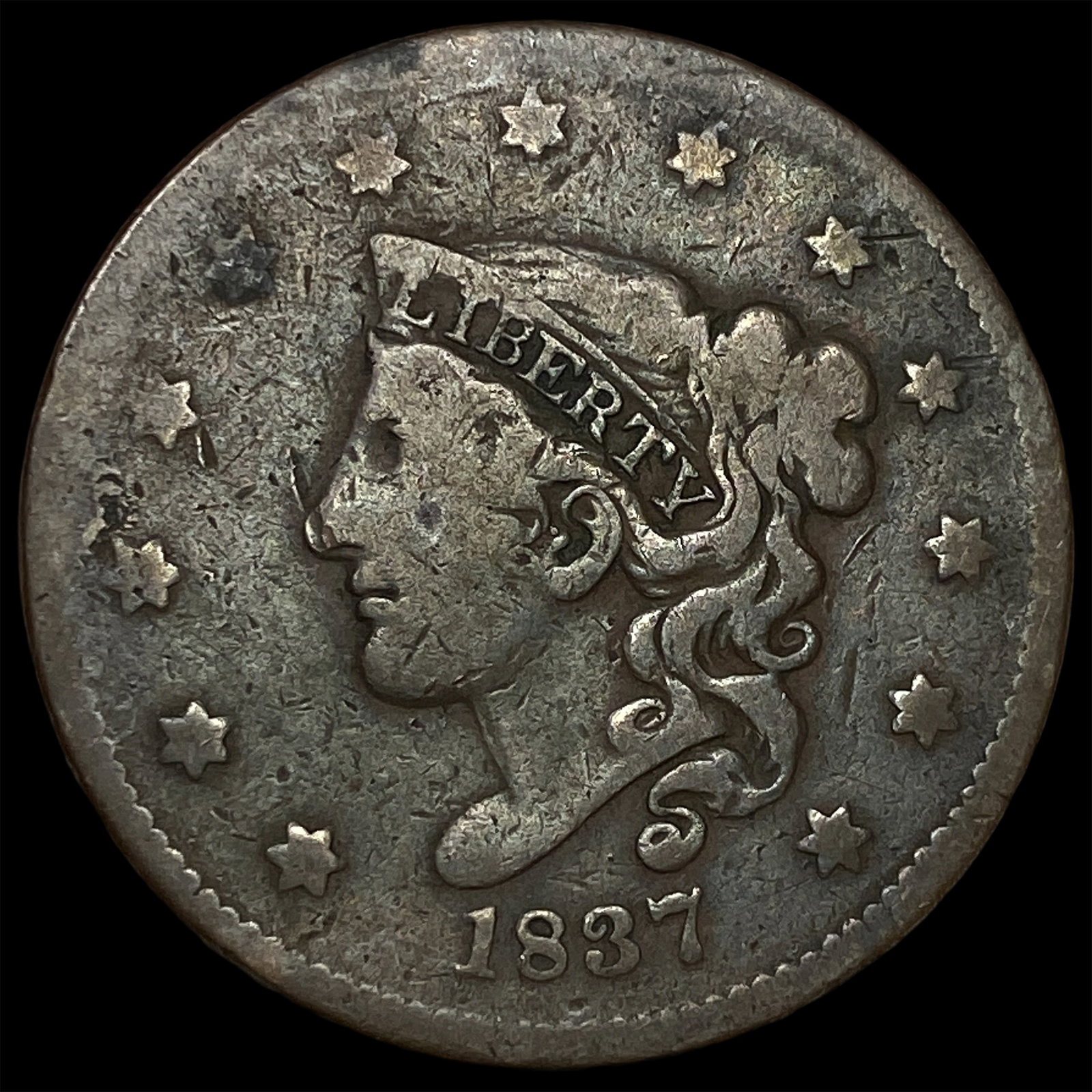 1837 Coronet Head Large Cent LIGHTLY CIRCULATED: 1837 Coronet Head Large Cent LIGHTLY CIRCULATED