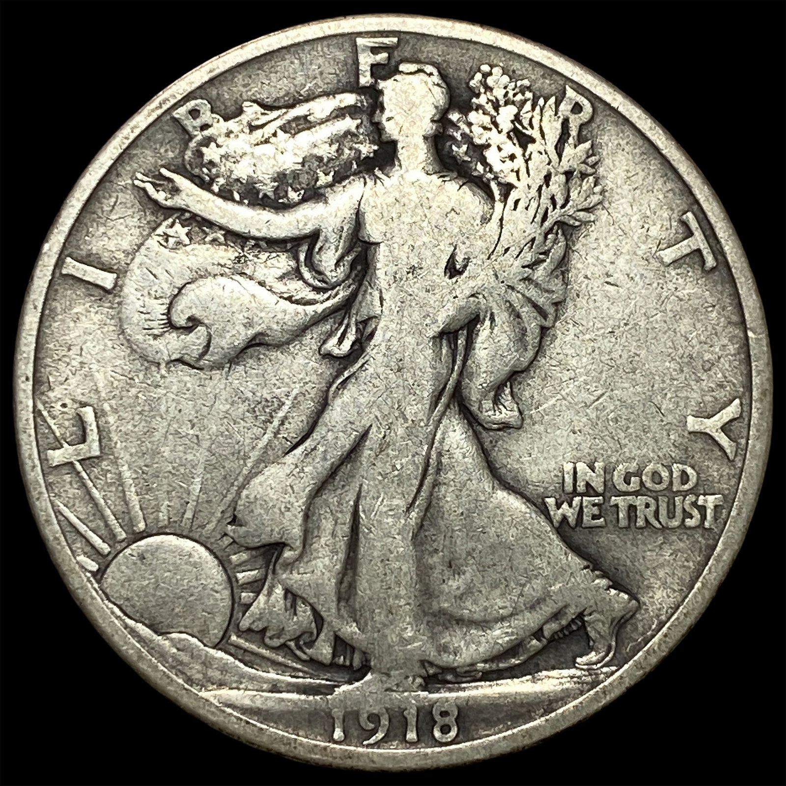 1918-D Silver Walking Liberty Half Dollar LIGHTLY CIRCULATED: 1918-D Silver Walking Liberty Half Dollar LIGHTLY CIRCULATED