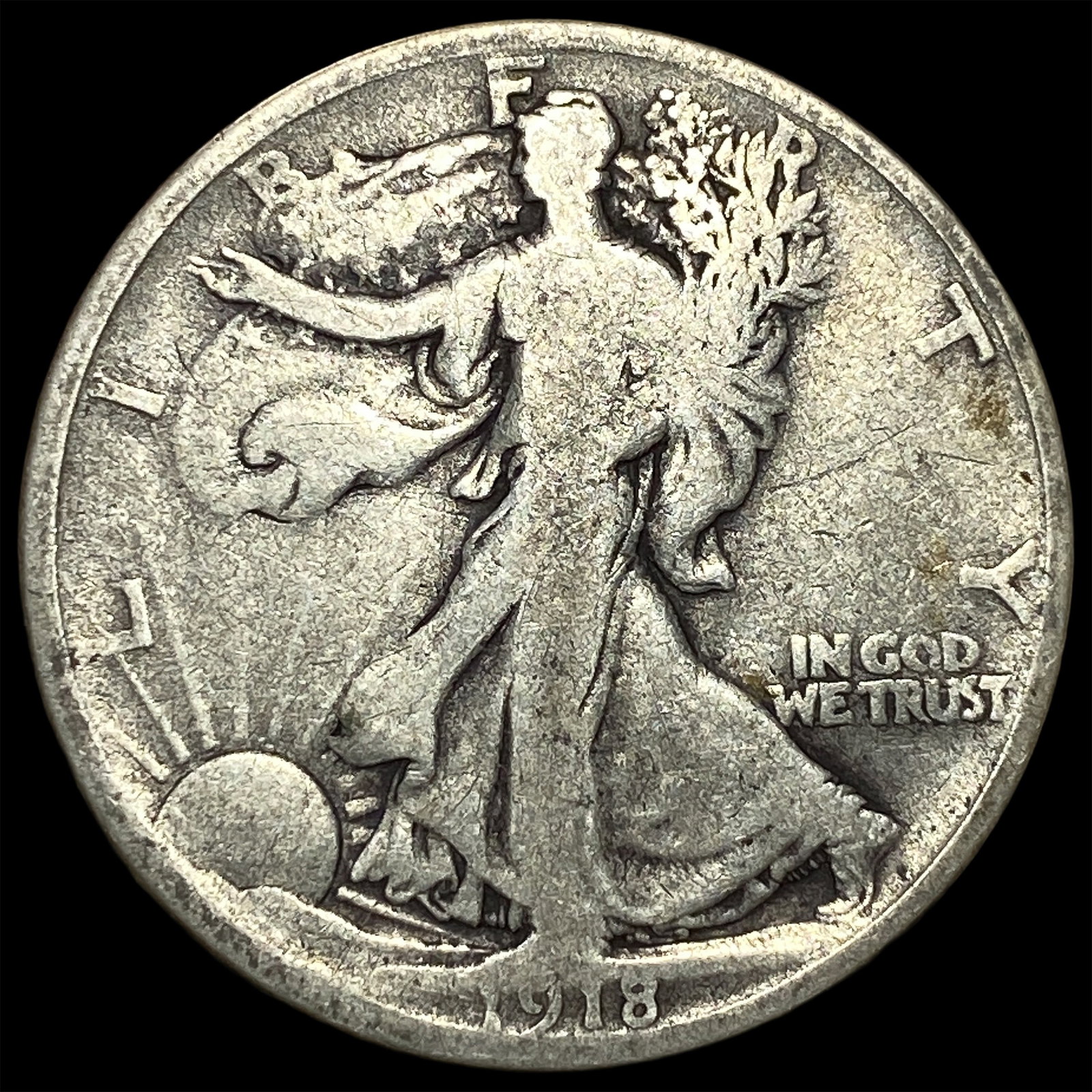 1918-D Silver Walking Liberty Half Dollar NICELY CIRCULATED: 1918-D Silver Walking Liberty Half Dollar NICELY CIRCULATED