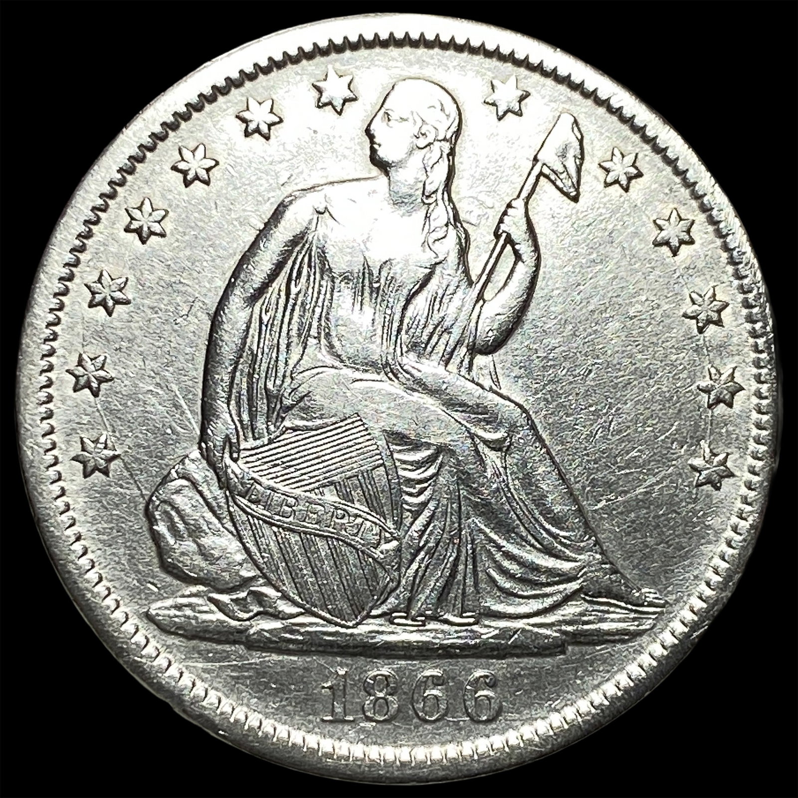 1866-S Silver Seated Liberty Half Dollar UNCIRCULATED: 1866-S Silver Seated Liberty Half Dollar UNCIRCULATED