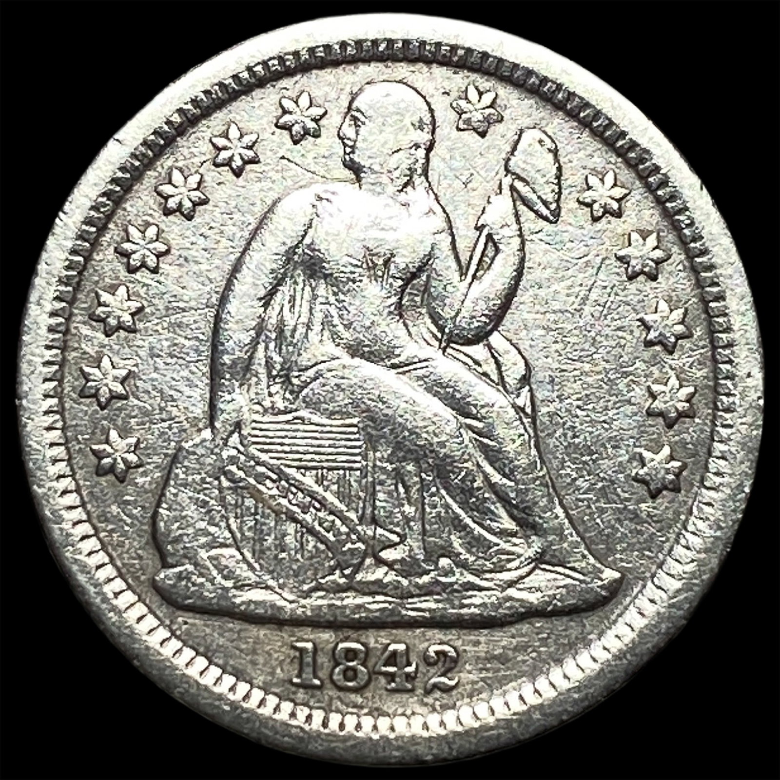 1842 Seated Liberty Dime NEARLY UNCIRCULATED: 1842 Seated Liberty Dime NEARLY UNCIRCULATED