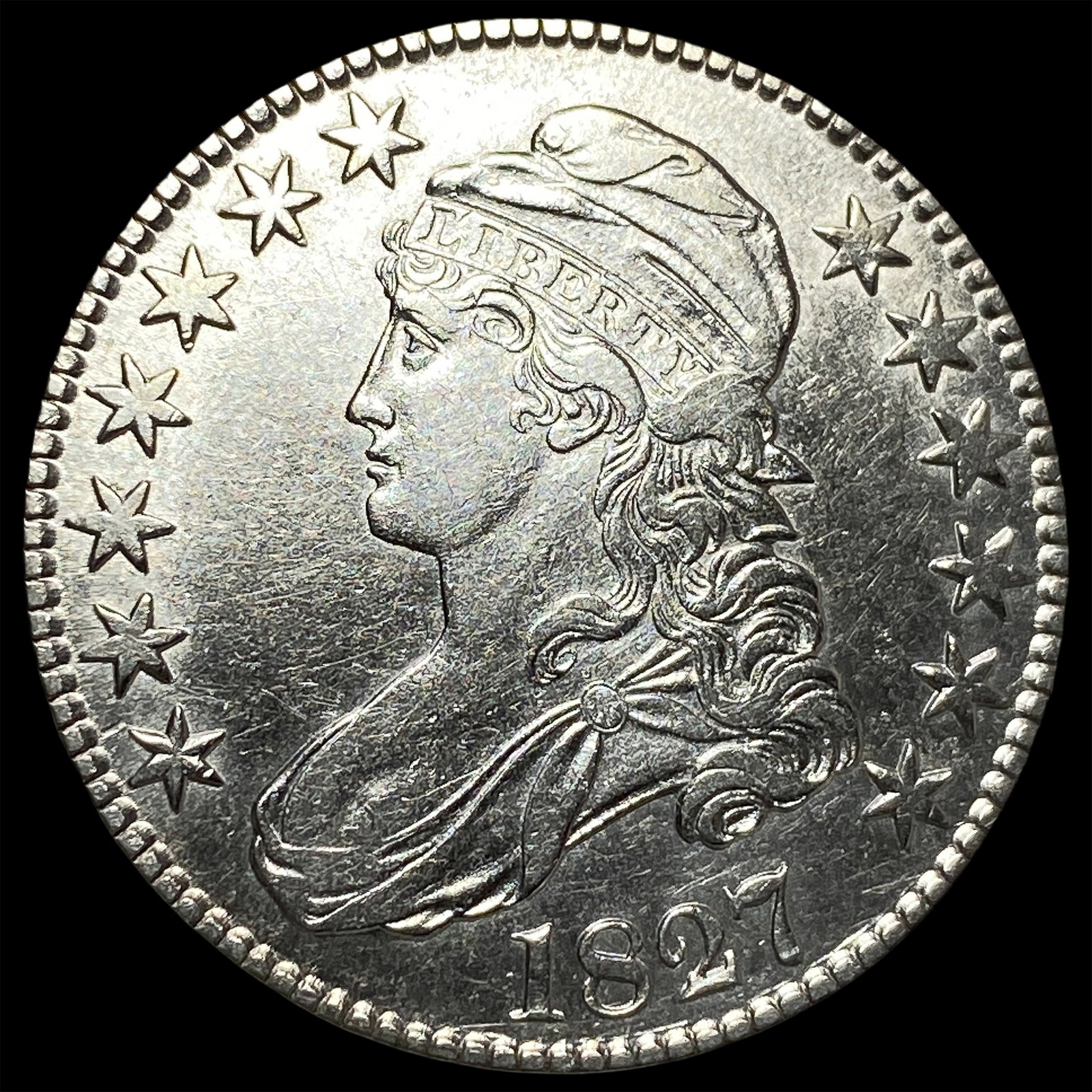 1827 Silver Capped Bust Half Dollar CHOICE AU: 1827 Silver Capped Bust Half Dollar CHOICE AU