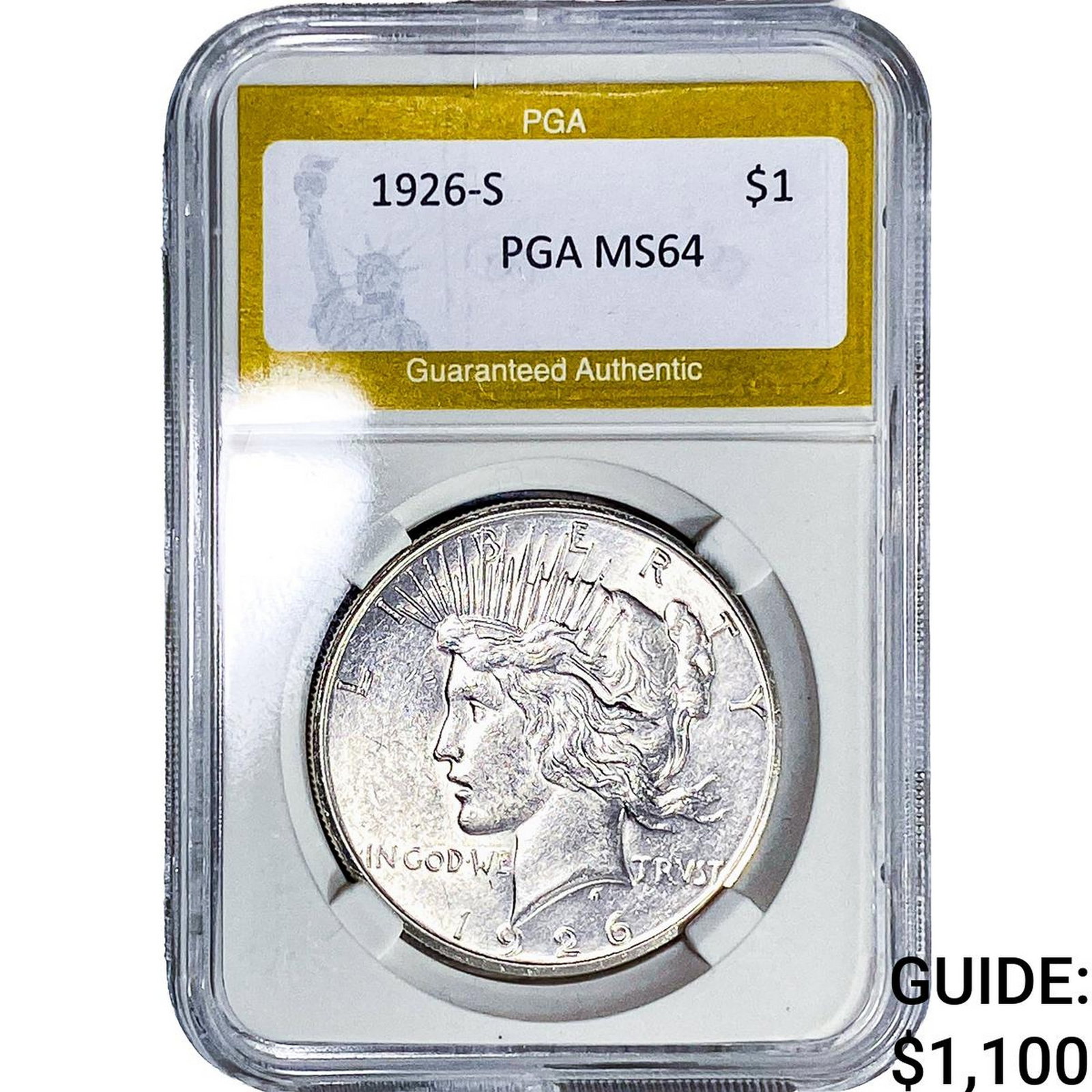 1926-S Silver Peace Dollar PGA MS64: 1926-S Silver Peace Dollar PGA MS64