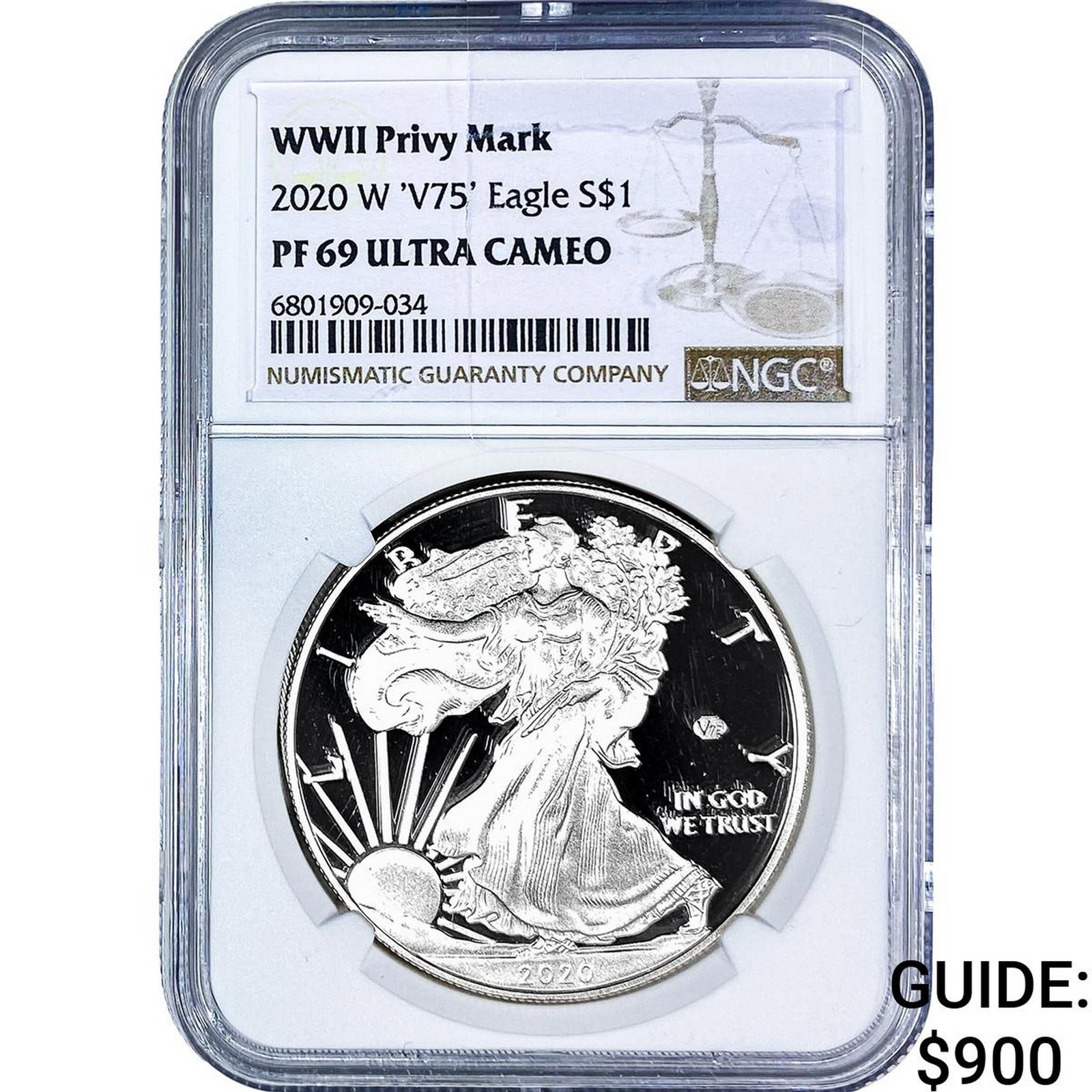 2020 W 'V75' Silver Eagle NGC PF69 WWII Privy Mark: 2020 W 'V75' Silver Eagle NGC PF69 WWII Privy Mark