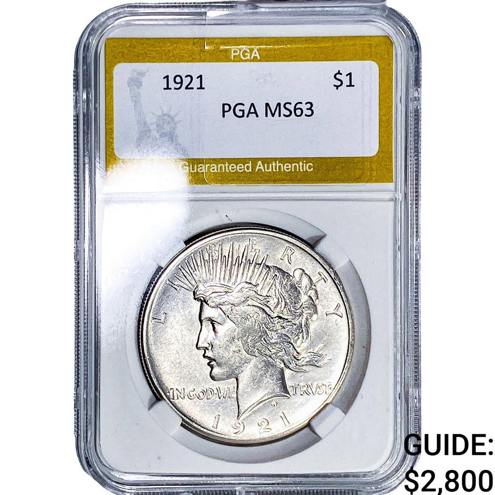 1921 Silver Peace Dollar PGA MS63: 1921 Silver Peace Dollar PGA MS63