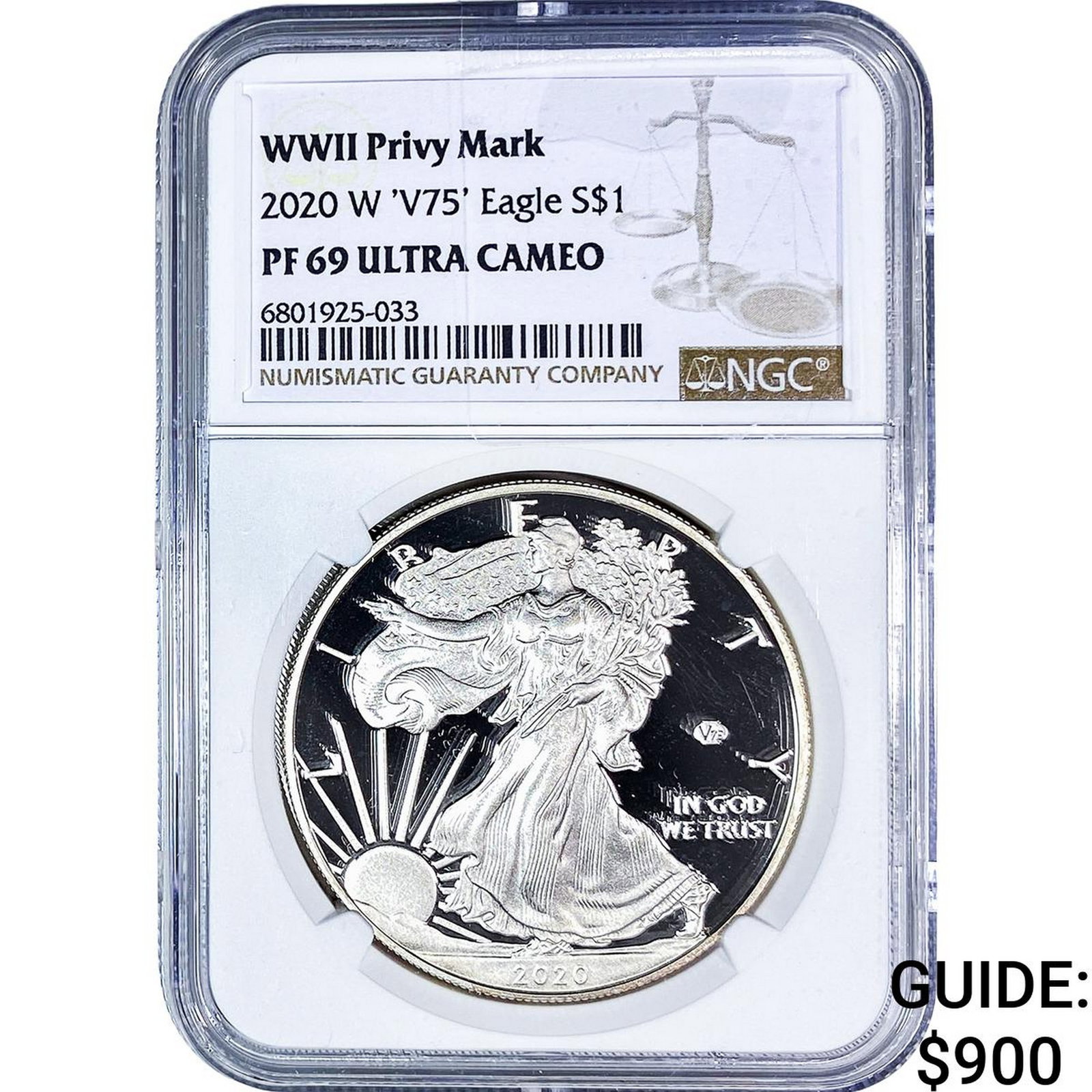 2020 W 'V75' Silver Eagle NGC PF69 WWII Privy Mark: 2020 W 'V75' Silver Eagle NGC PF69 WWII Privy Mark
