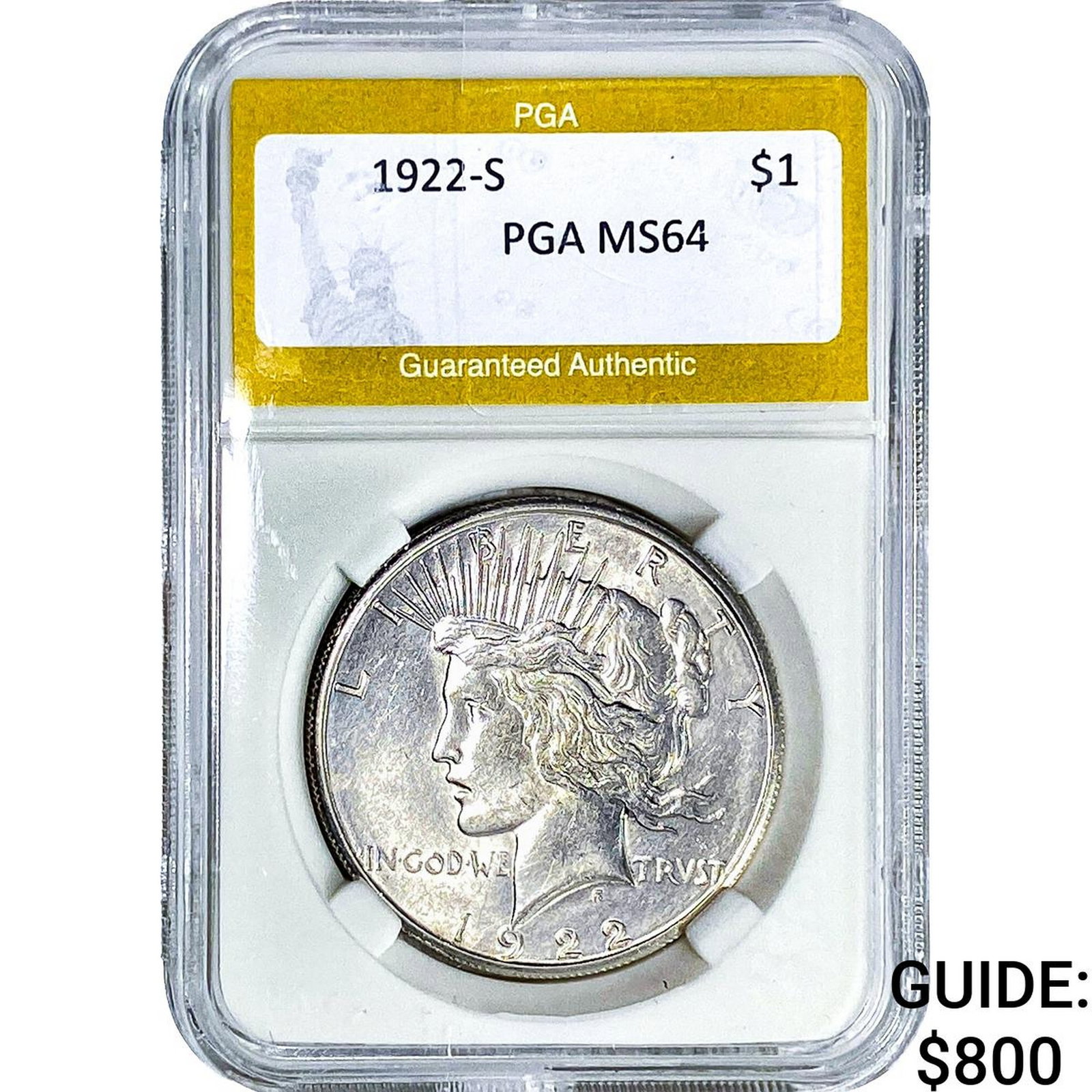 1922-S Silver Peace Dollar PGA MS64: 1922-S Silver Peace Dollar PGA MS64