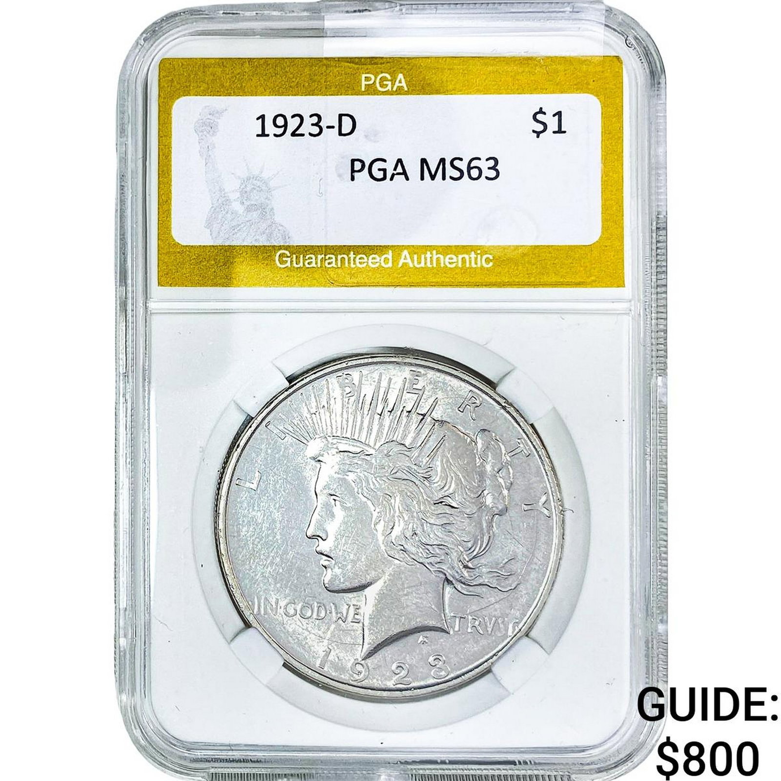 1923-D Silver Peace Dollar PGA MS63: 1923-D Silver Peace Dollar PGA MS63