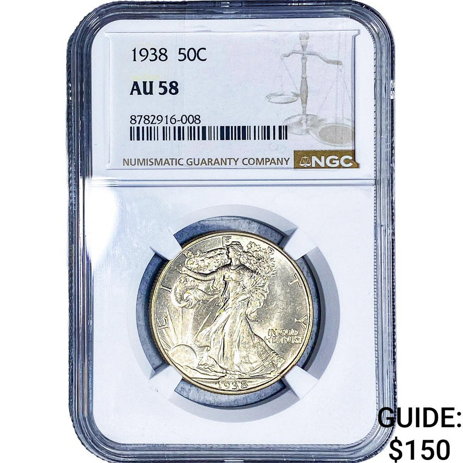 1938 Walking Liberty Half Dollar NGC AU58: 1938 Walking Liberty Half Dollar NGC AU58
