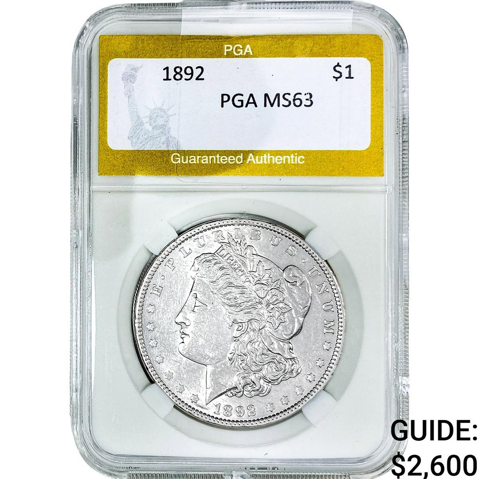 1892 Morgan Silver Dollar PGA MS63: 1892 Morgan Silver Dollar PGA MS63