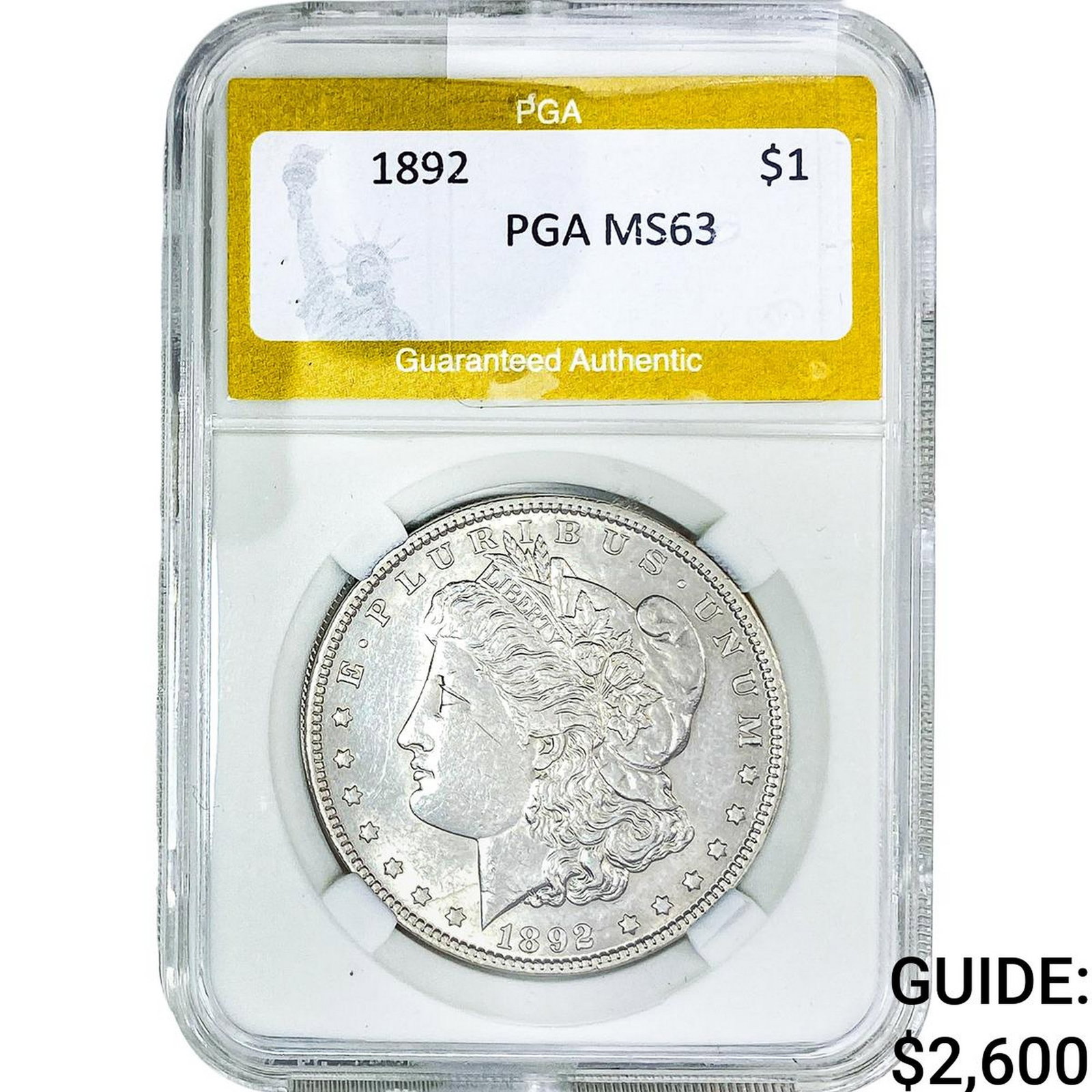1892 Morgan Silver Dollar PGA MS63: 1892 Morgan Silver Dollar PGA MS63