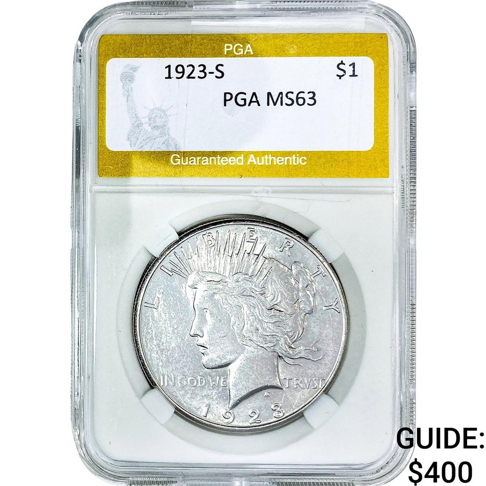 1923-S Silver Peace Dollar PGA MS63: 1923-S Silver Peace Dollar PGA MS63