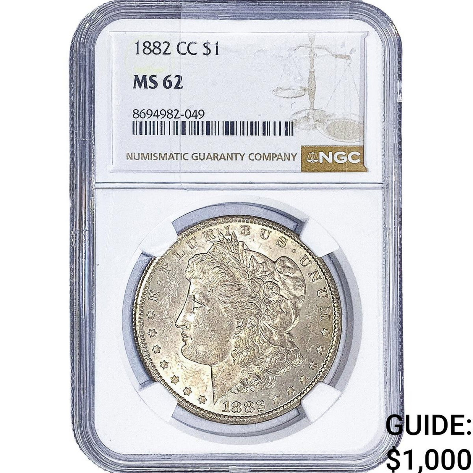 1882-CC Morgan Silver Dollar NGC MS62: 1882-CC Morgan Silver Dollar NGC MS62